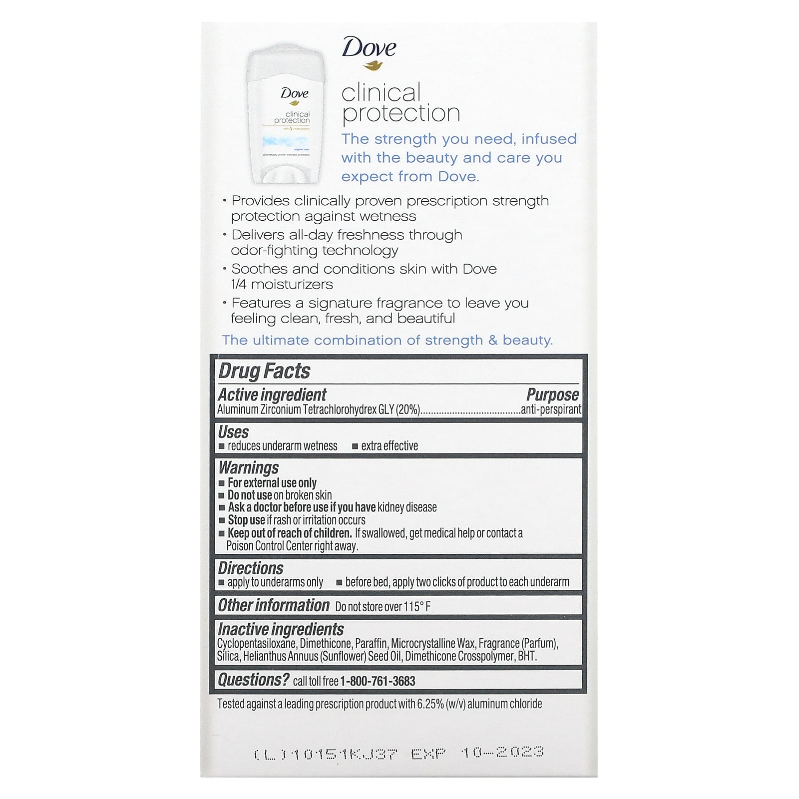 Dove, Clinical Protection, дезодорант-антиперспирант Prescription Strength, аромат «Оригинальный», 48 г