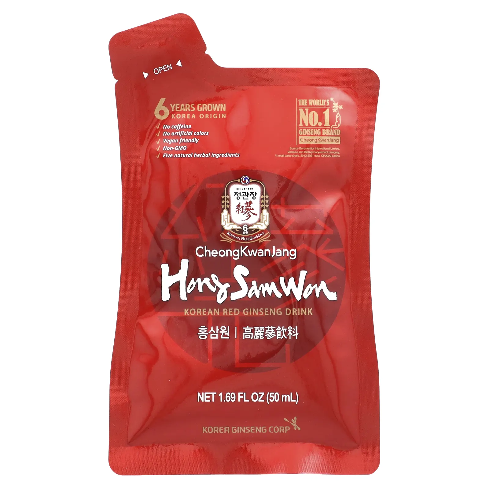 CheongKwanJang, Hong Sam Won, напиток из корейского красного женьшеня, 20 пакетиков, 50 мл каждый
