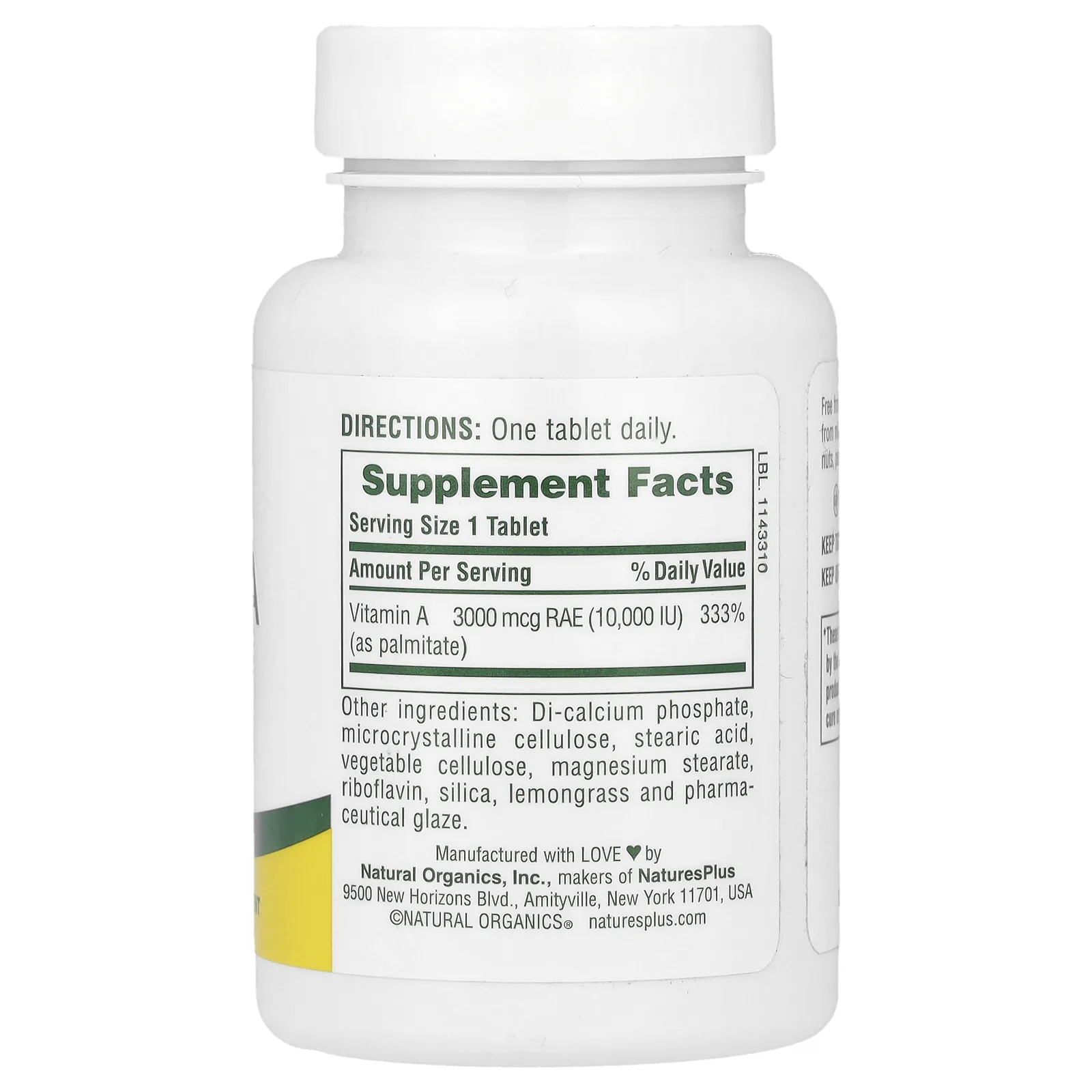 NaturesPlus, водно-диспергируемый витамин А, 10 000 МЕ (3 000 мкг), 90 таблеток