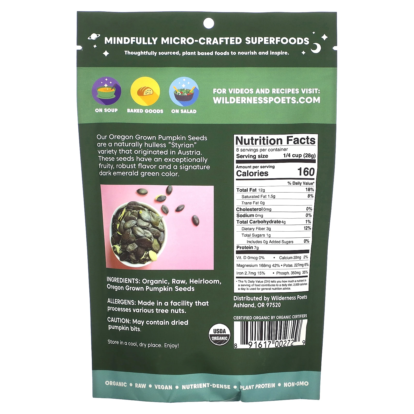Wilderness Poets, органические семена орегонской тыквы, 226 г (8 унций)