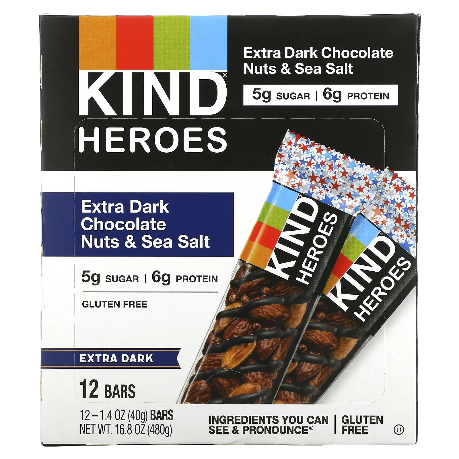 KIND Bars, Экстрачерный шоколад, орехи и морская соль, 12 батончиков по 40 г (1,4 унции)
