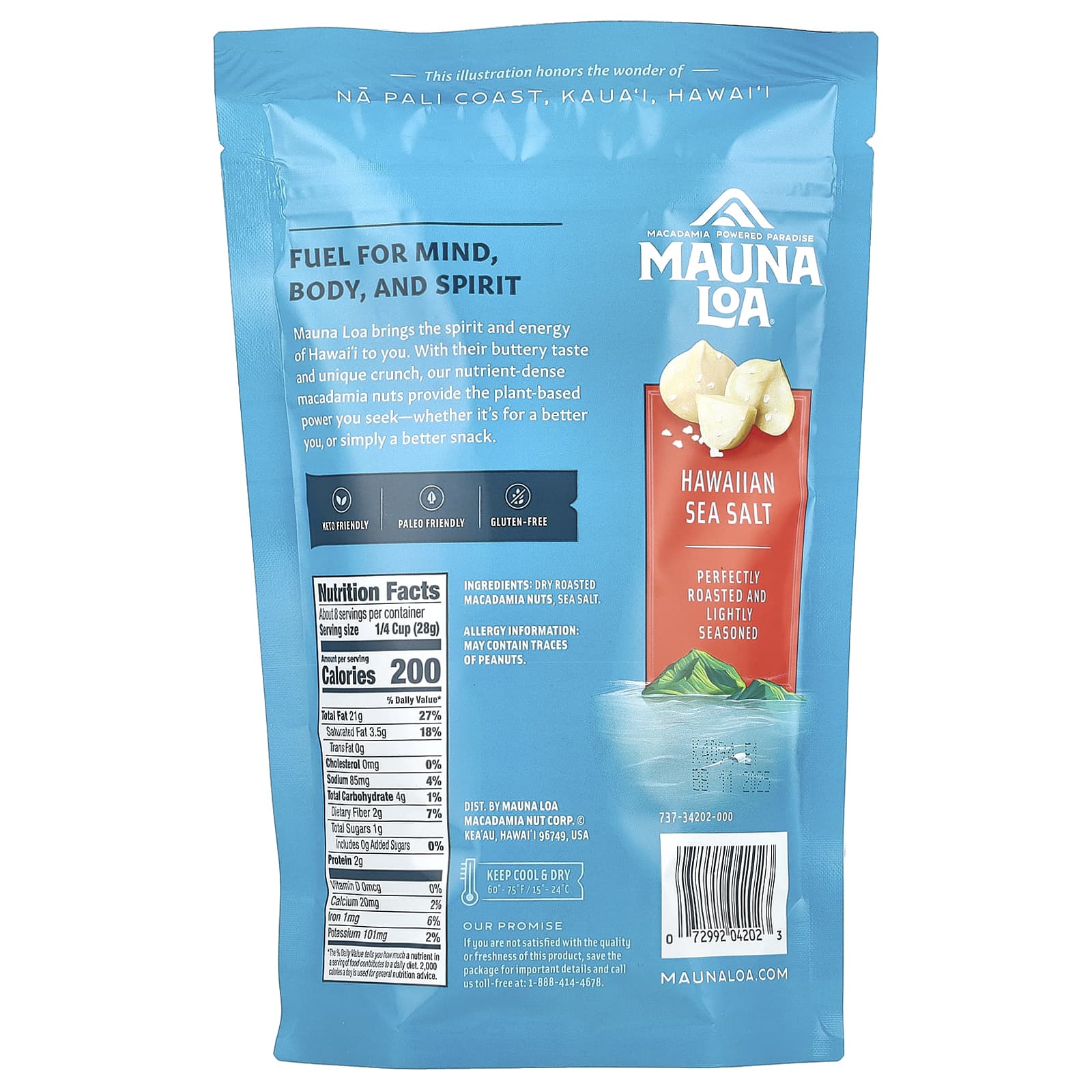 Mauna Loa, Dry Roasted Macadamias, гавайская морская соль, 226 г (8 унций)