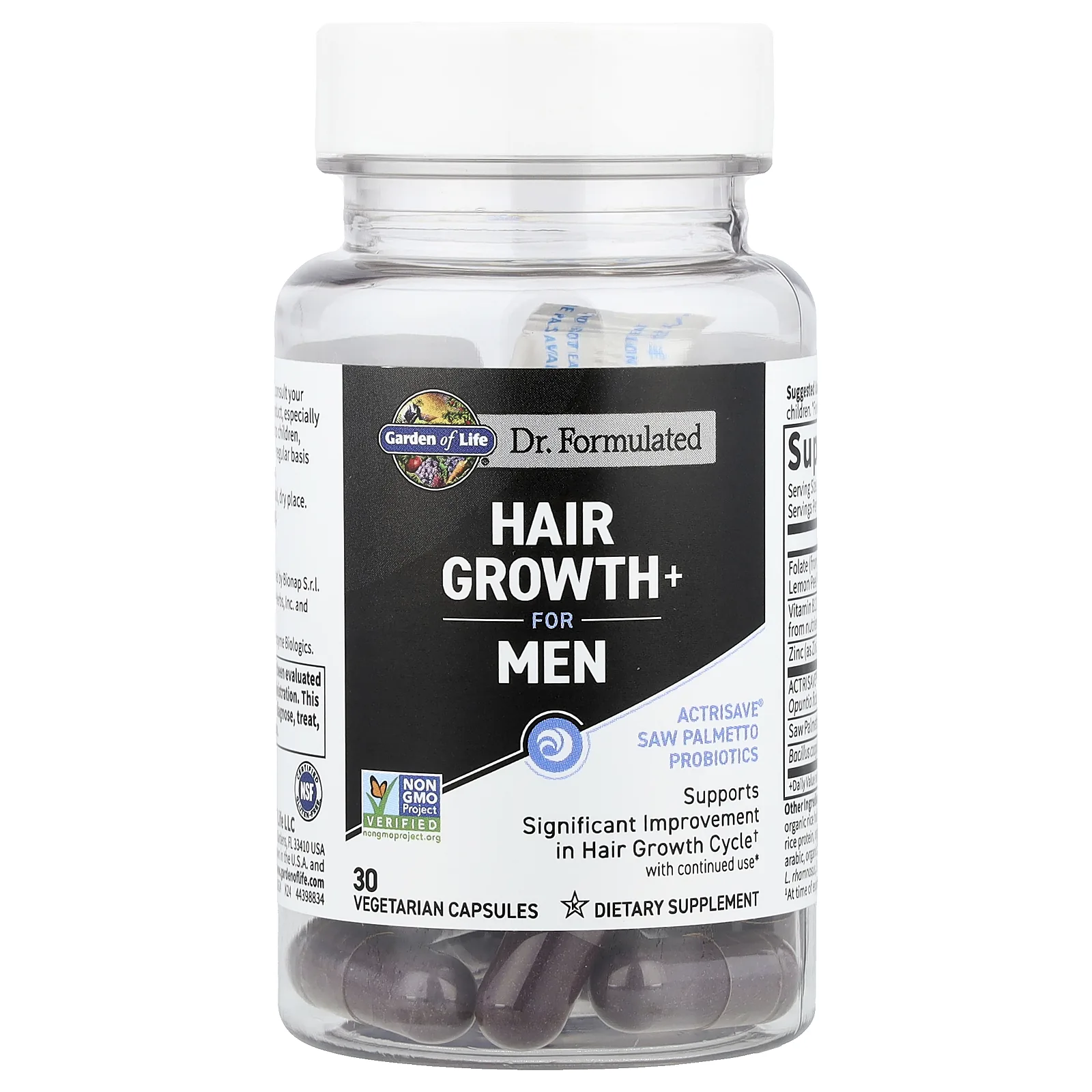 Garden of Life, Hair Growth+, для мужчин, 30 вегетарианских капсул