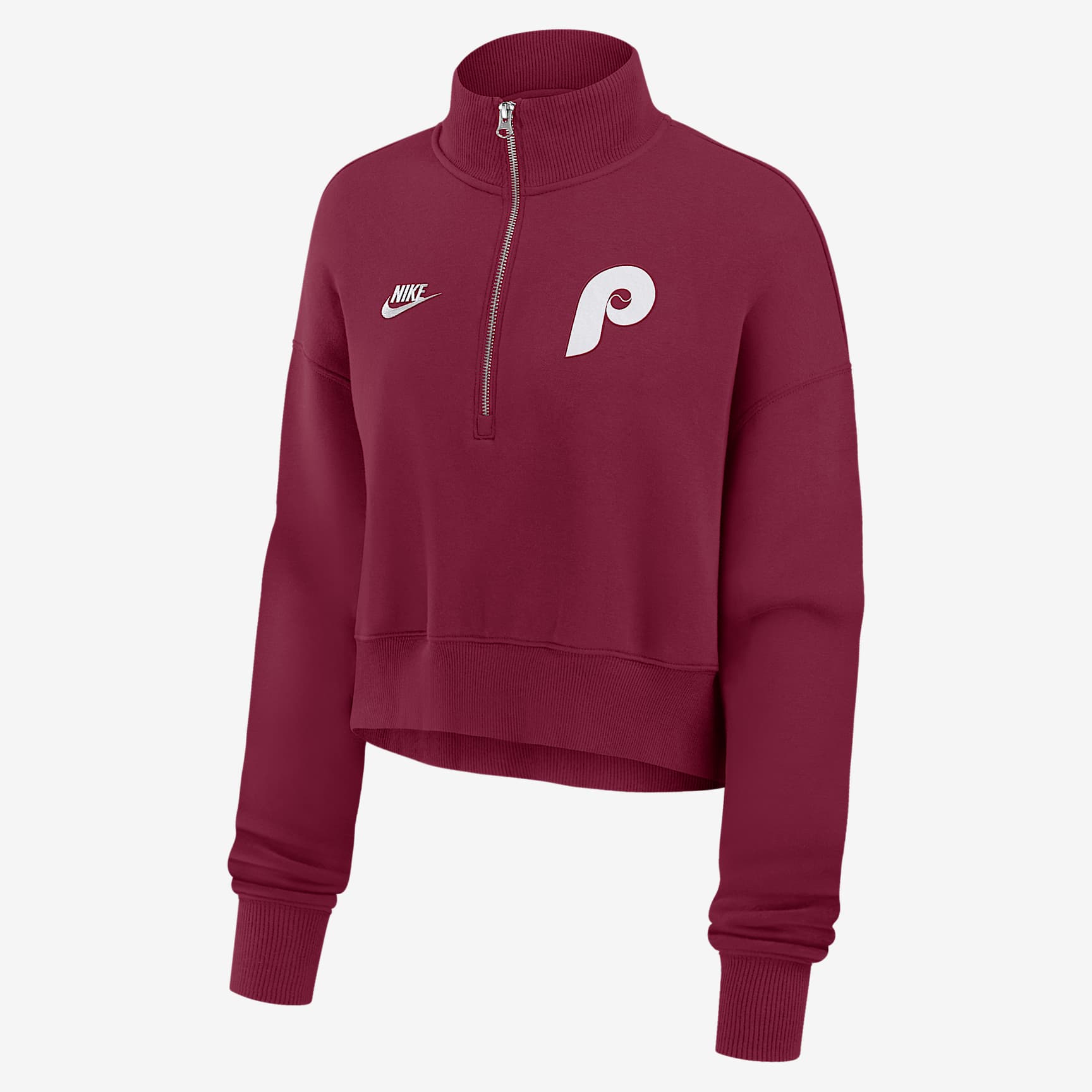 Philadelphia Phillies Cooperstown Phoenix Women's Nike MLB Cropped 1/2-Zip Crew
