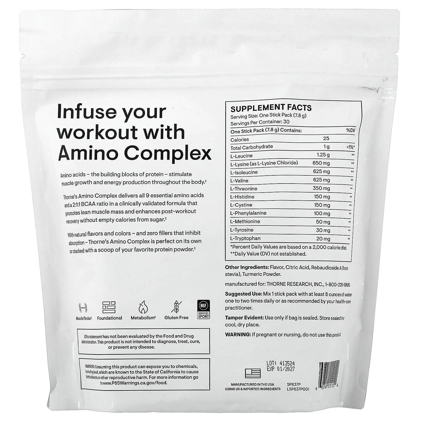 Thorne, аминокислотный комплекс, со вкусом лимона, 30 пакетиков по 7,8 г (0,28 унции)