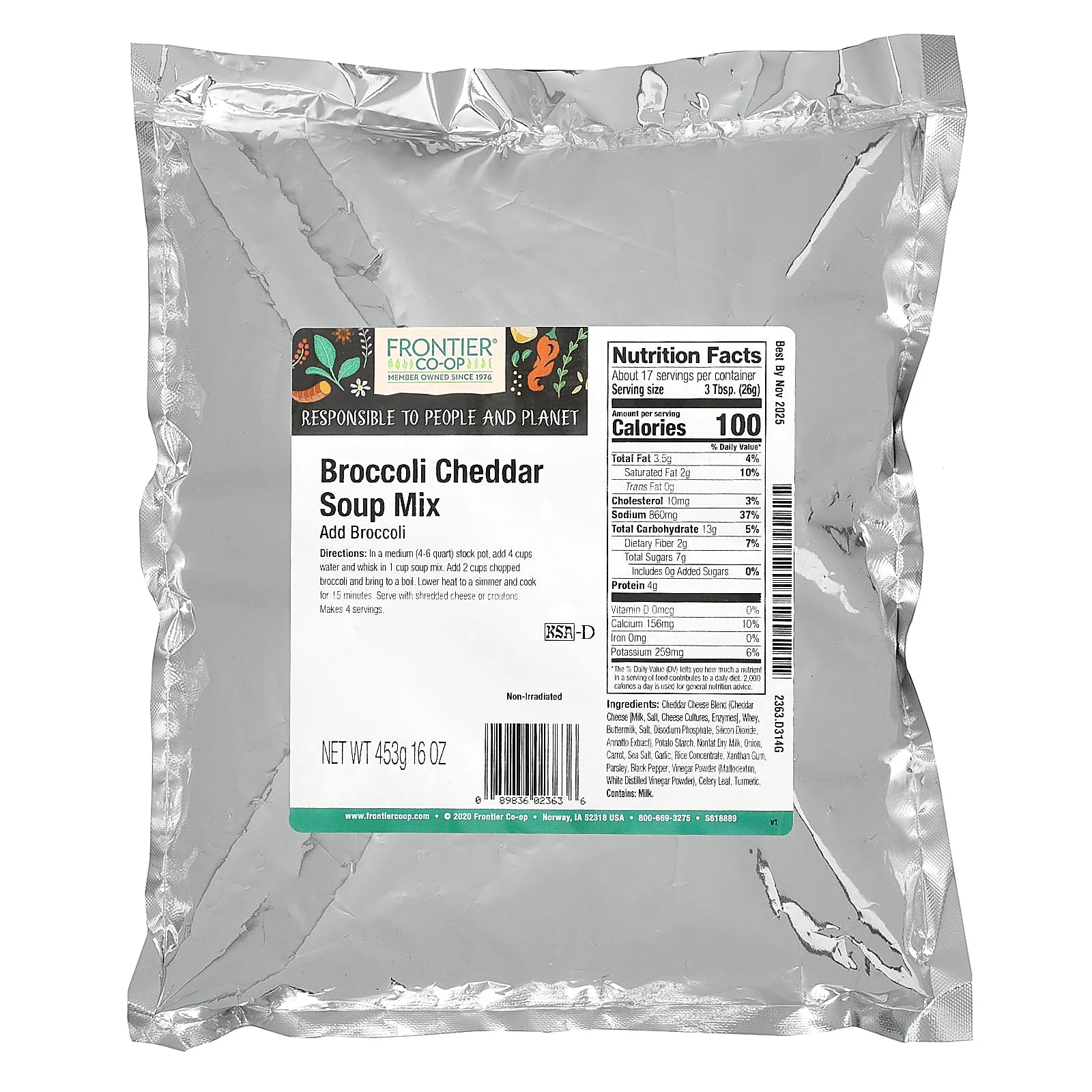 Frontier Co-op, смесь для супа с брокколи и чеддером, 453 г (16 унций)
