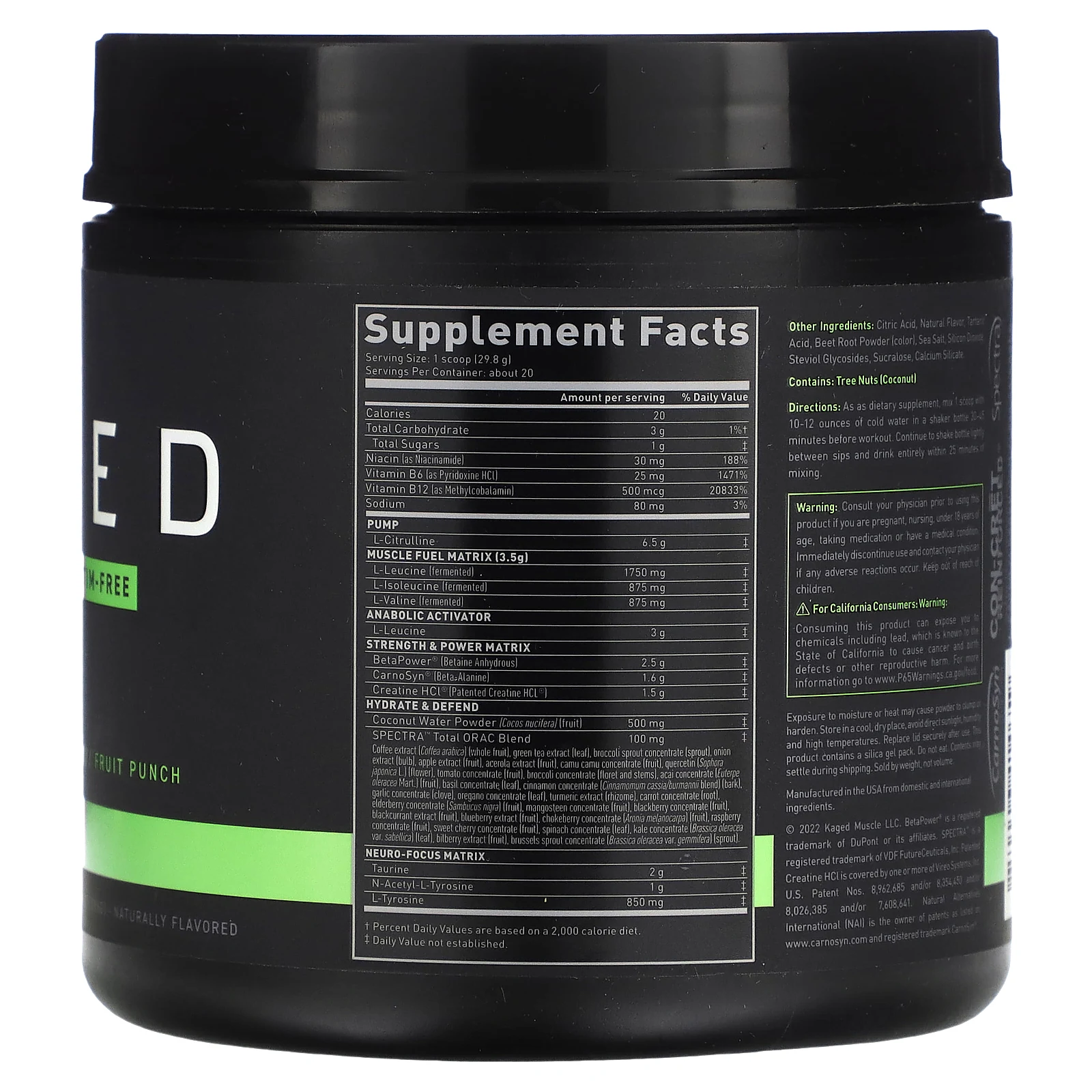 Pre-Kaged, предтренировочный комплекс без стимуляторов, со вкусом фруктового пунша, 596 г (1,31 фунта)