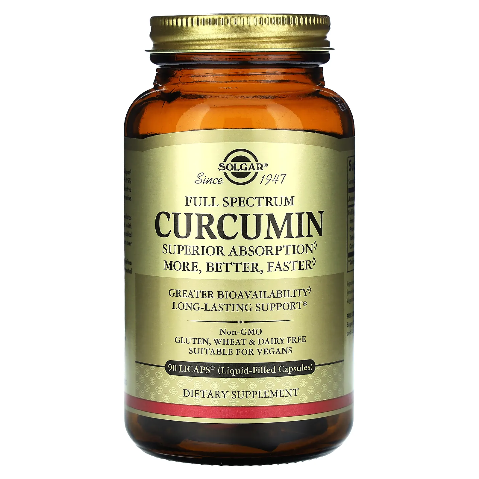 Solgar, куркумин полного спектра, 90 капсул LiCaps