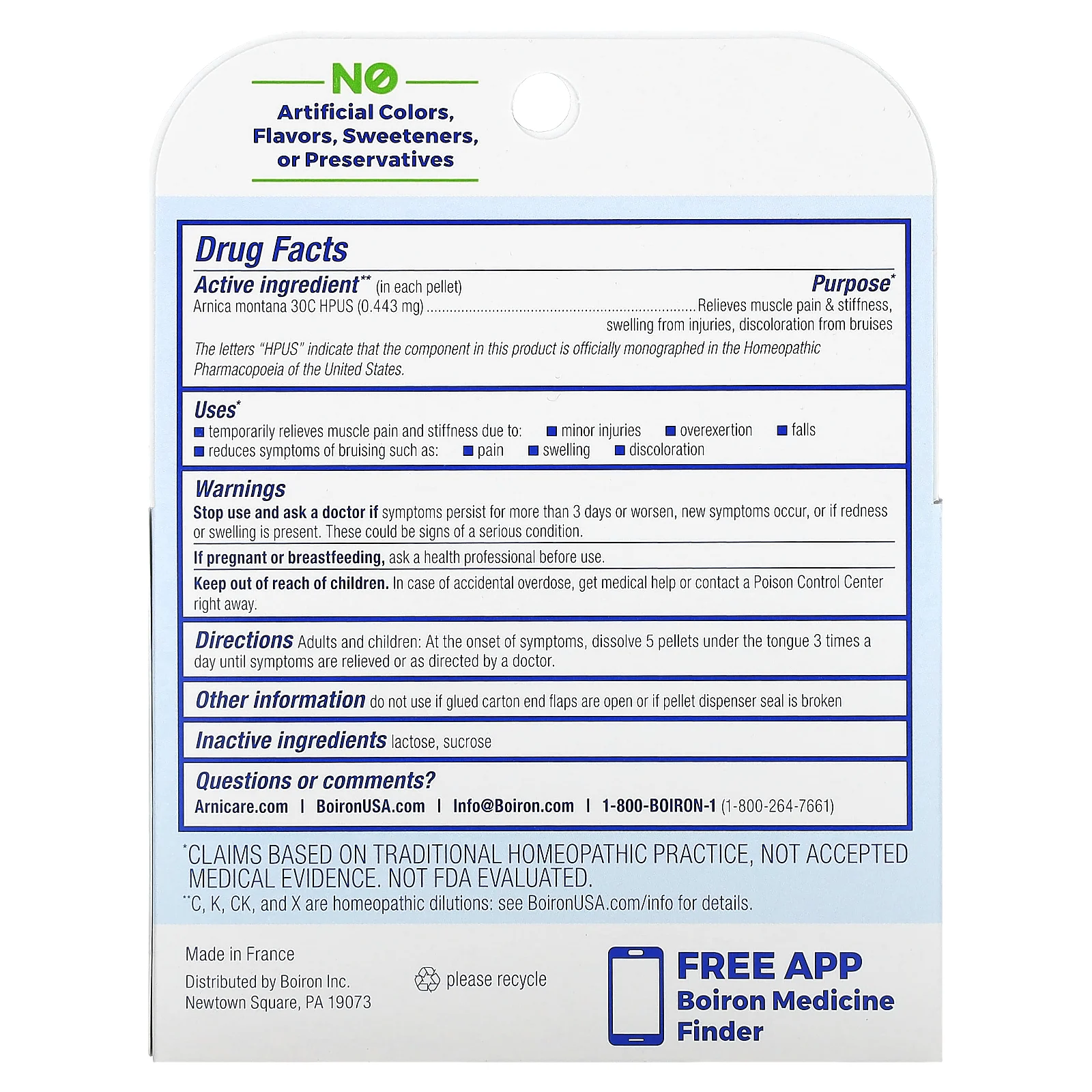 Boiron, арника (Arnica montana), 30C, 3 тюбика, прибл. 80 гранул в каждой