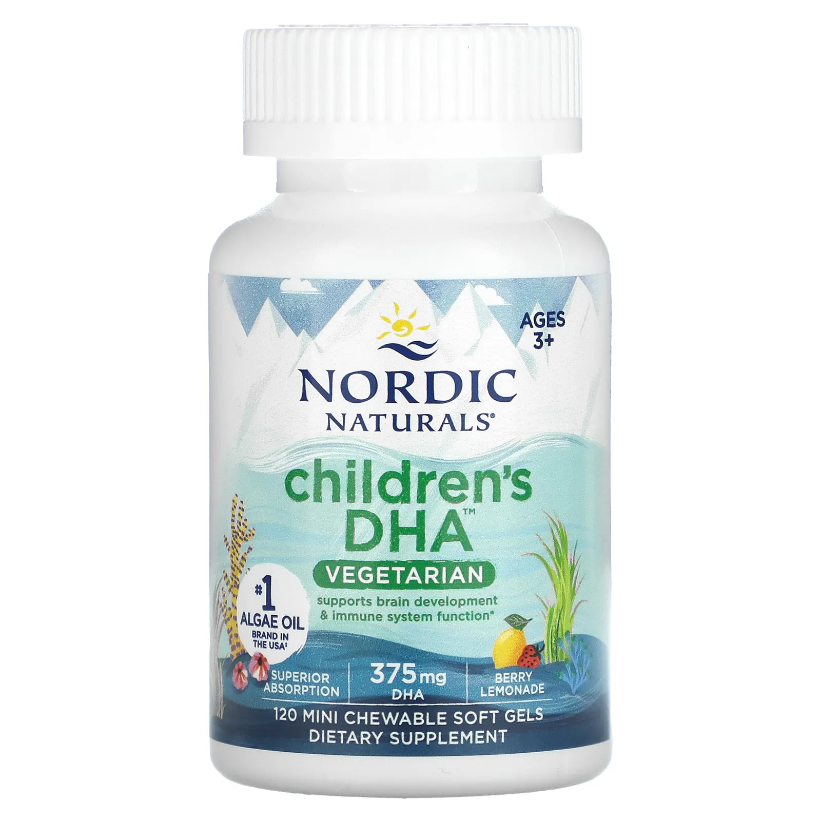 Nordic Naturals, ДГК для детей, для детей от 3 лет, ягодный лимонад, 375 мг, 120 жевательных мягких таблеток