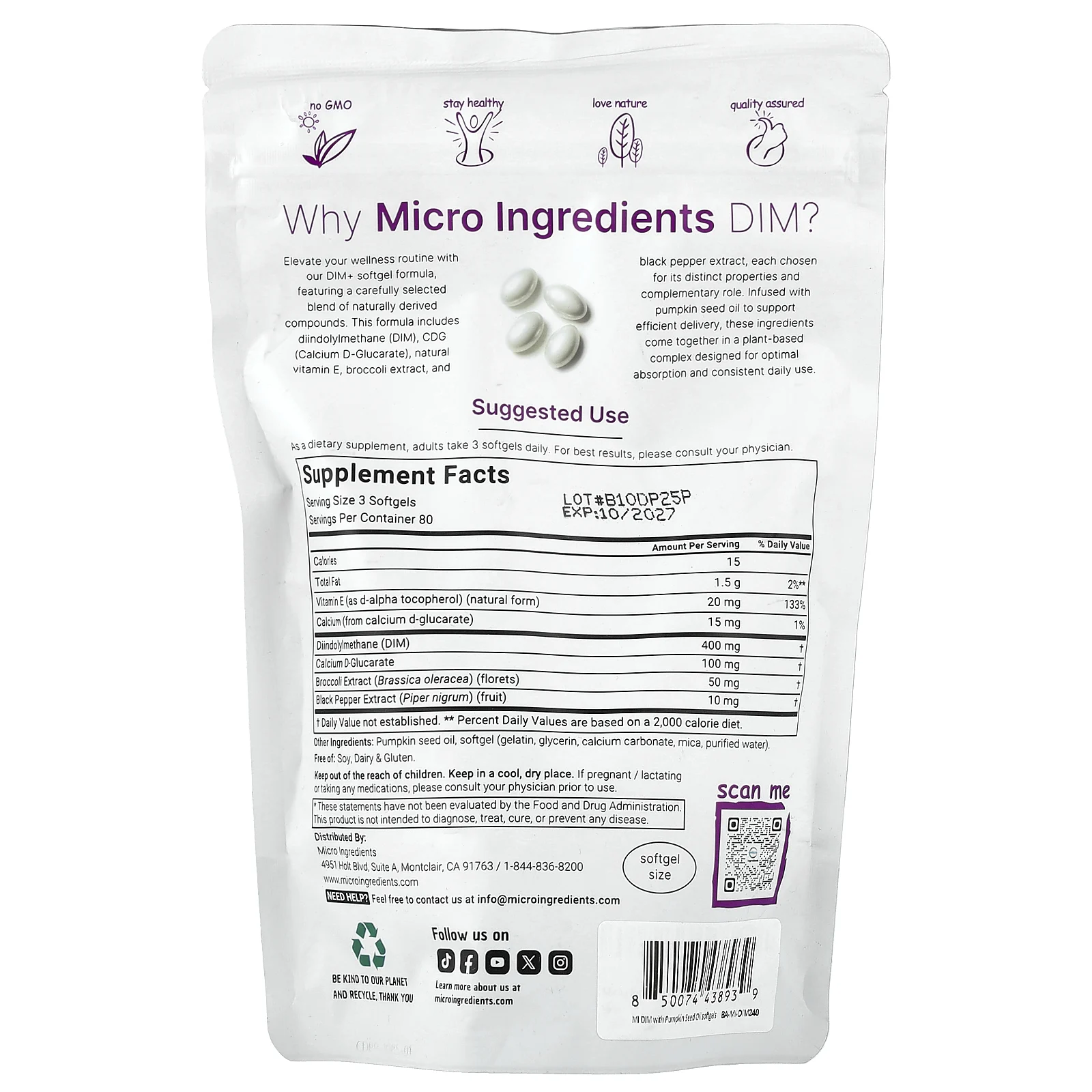 Micro Ingredients, DIM+, 240 капсул