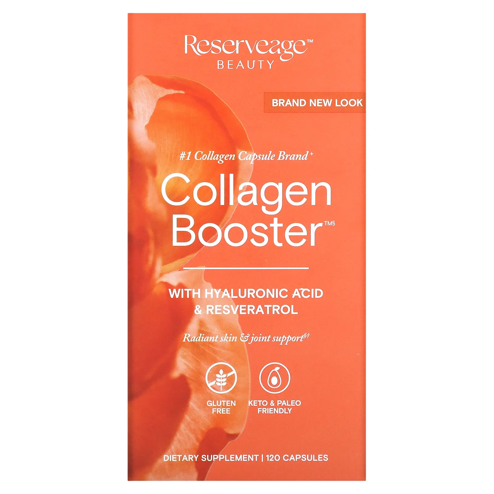 Reserveage Beauty, Collagen Booster с гиалуроновой кислотой и ресвератролом, 120 капсул
