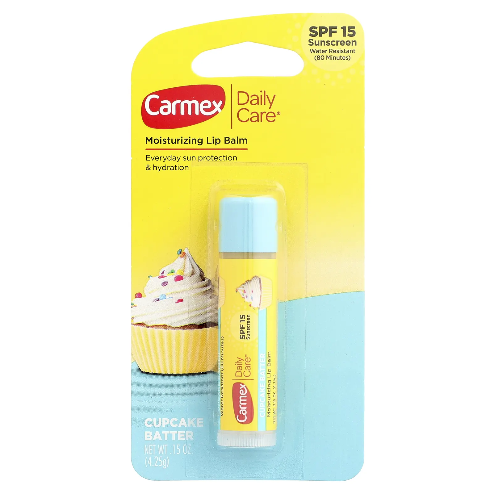 Carmex, Daily Care™, увлажняющий бальзам для губ, SPF 15, тесто для кексов, 4,25 г (0,15 унции)