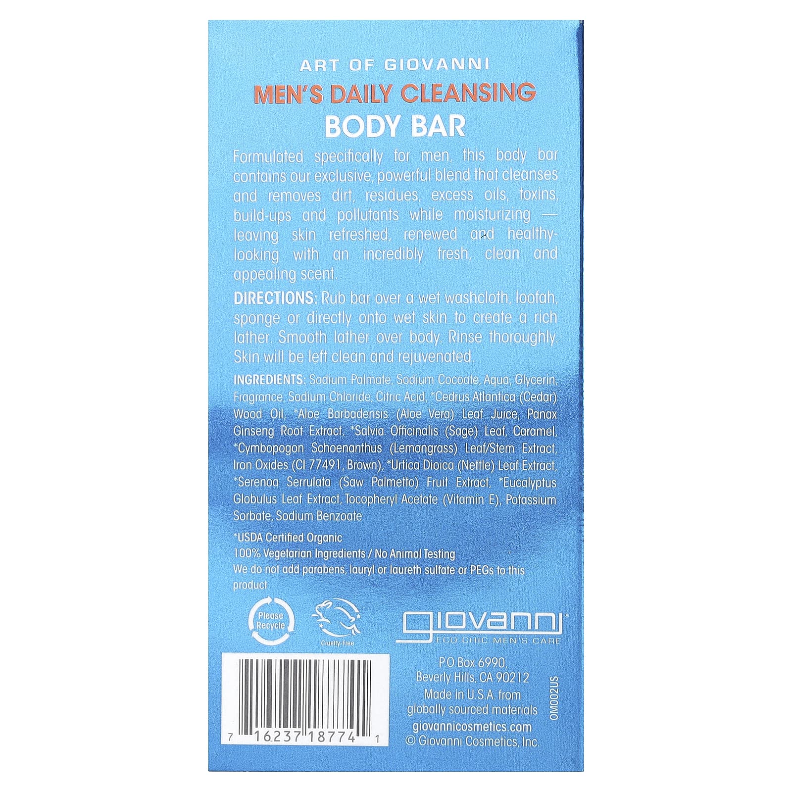 Art Of Giovanni, ежедневное очищающее мыло для мужчин с женьшенем и эвкалиптом, 141 г (5 унций)