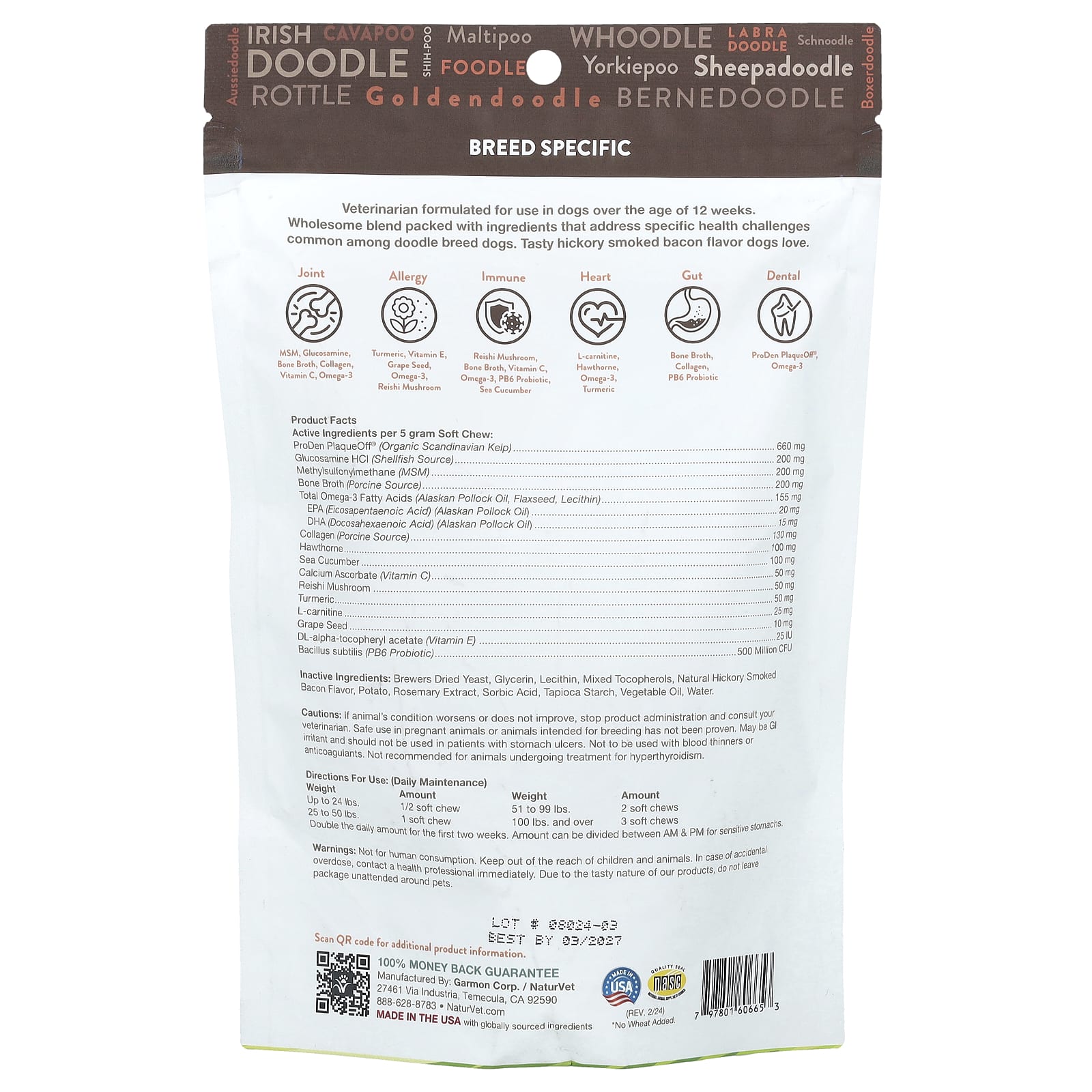 NaturVet, Doodle Breeds, For Dogs, Hickory Smoked Bacon, 50 Soft Chews, 8.8 oz (250 g)