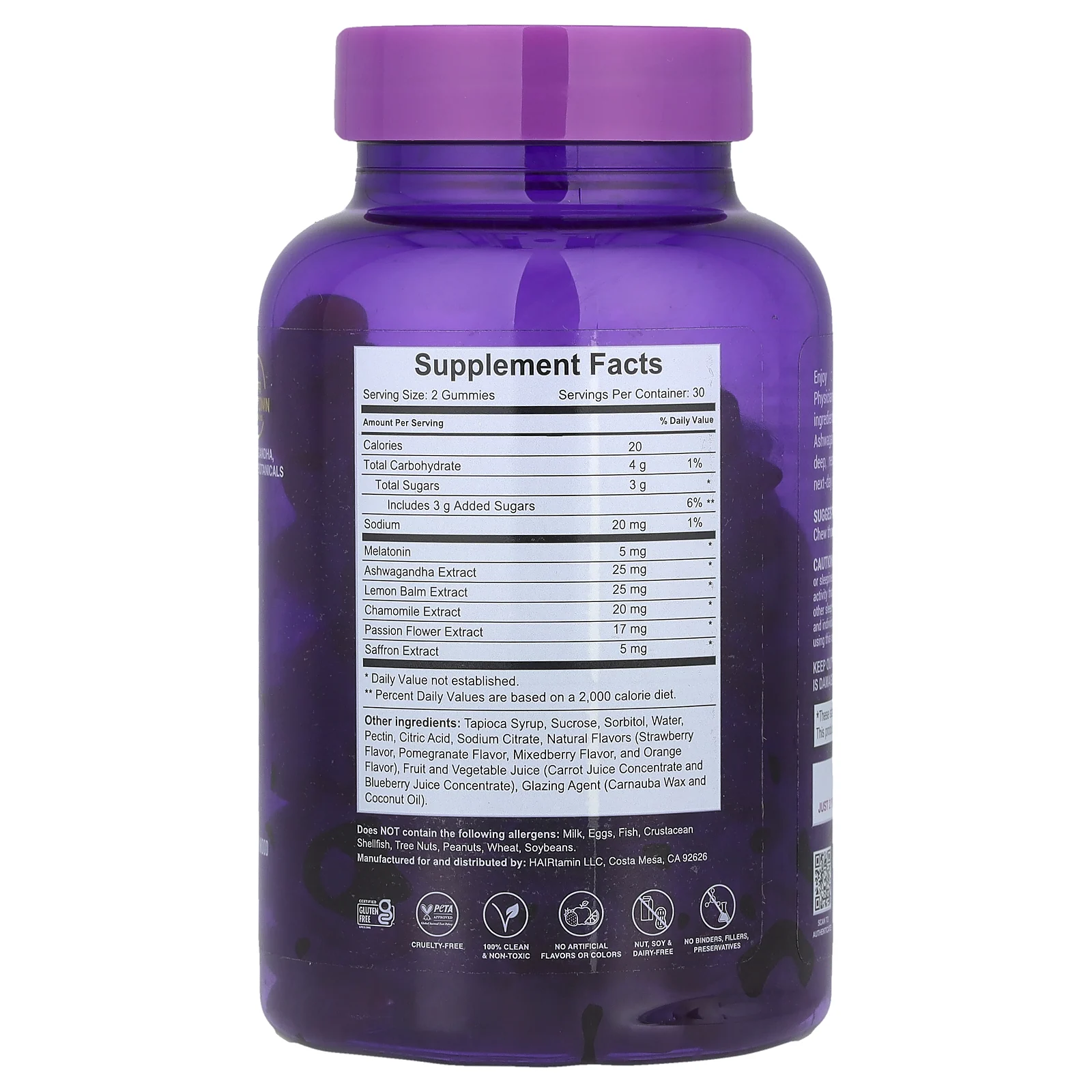 HAIRtamin, SLEEPtamin®, жевательные мармеладки, сладкие сны с ягодами, 60 веганских жевательных таблеток