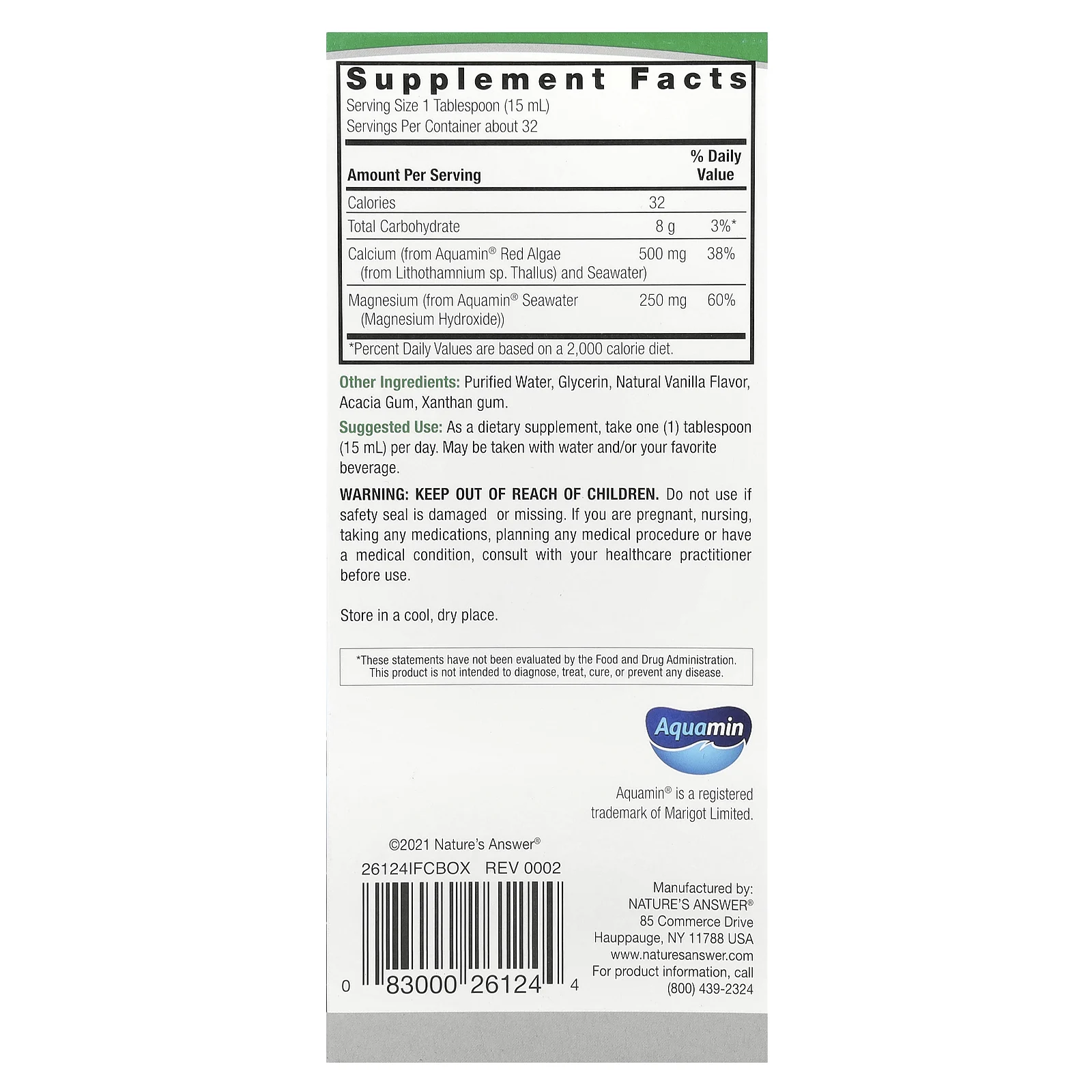 Nature's Answer, кальций и магний из морского источника, 480 мл (16 жидк. унций)