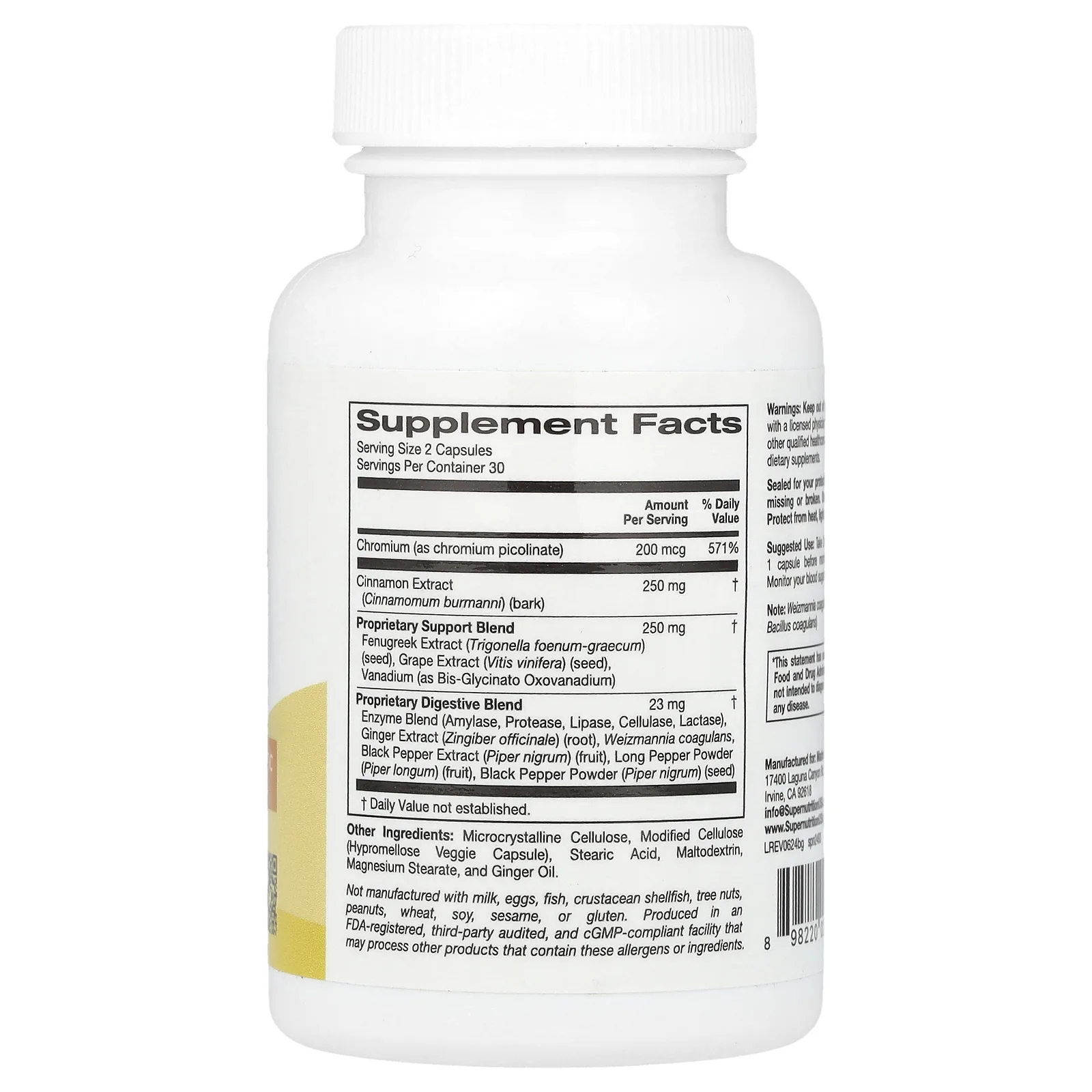 Super Nutrition, добавка для поддержки уровня глюкозы в крови, 60 растительных капсул