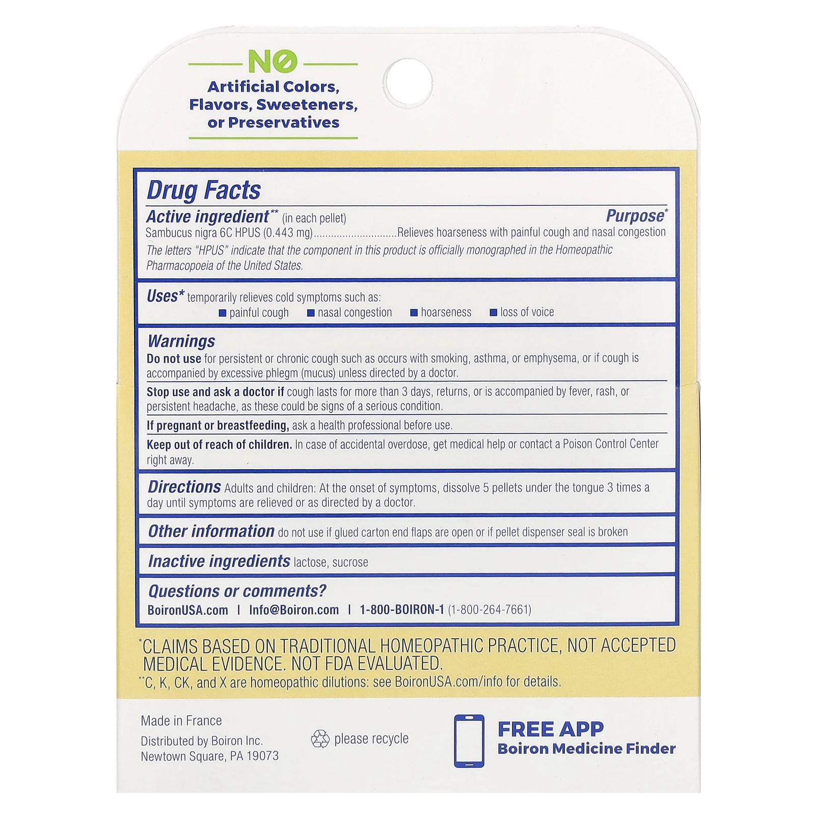 Boiron, Sambucus, средство от кашля и простуды, гранулы Meltaway, 6C, 3 тюбика, прибл. 80 гранул каждая