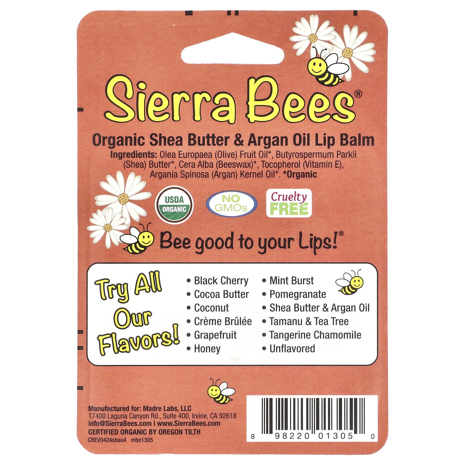Sierra Bees, Органические бальзамы для губ, масло ши и аргановое масло, 4 штуки в упаковке весом 0,15 унции (4,25 г) каждая