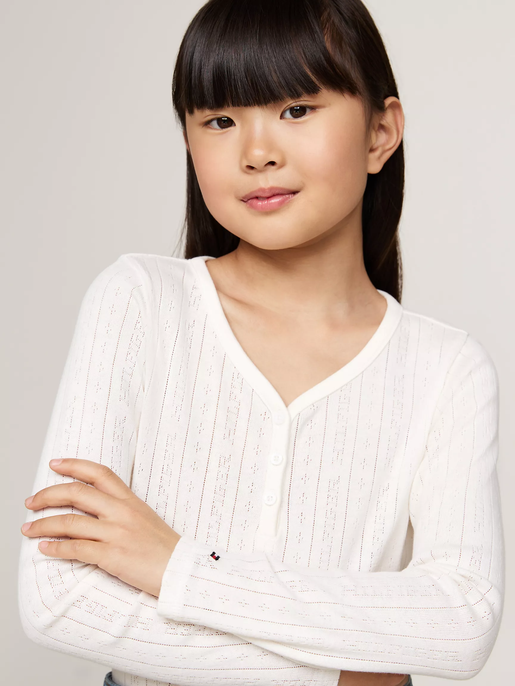 Топ для девочек Tommy Hilfiger, Детская футболка с длинным рукавом и ажурным логотипом