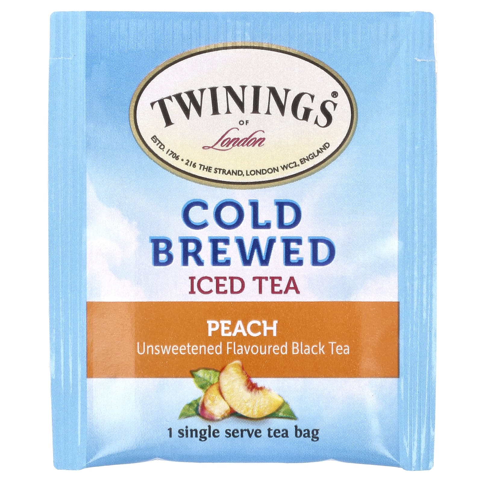 Twinings, холодный чай со льдом, несладкий черный чай, со вкусом персика, 20 чайных пакетиков на одну порцию, 40 г (1,41 унции)