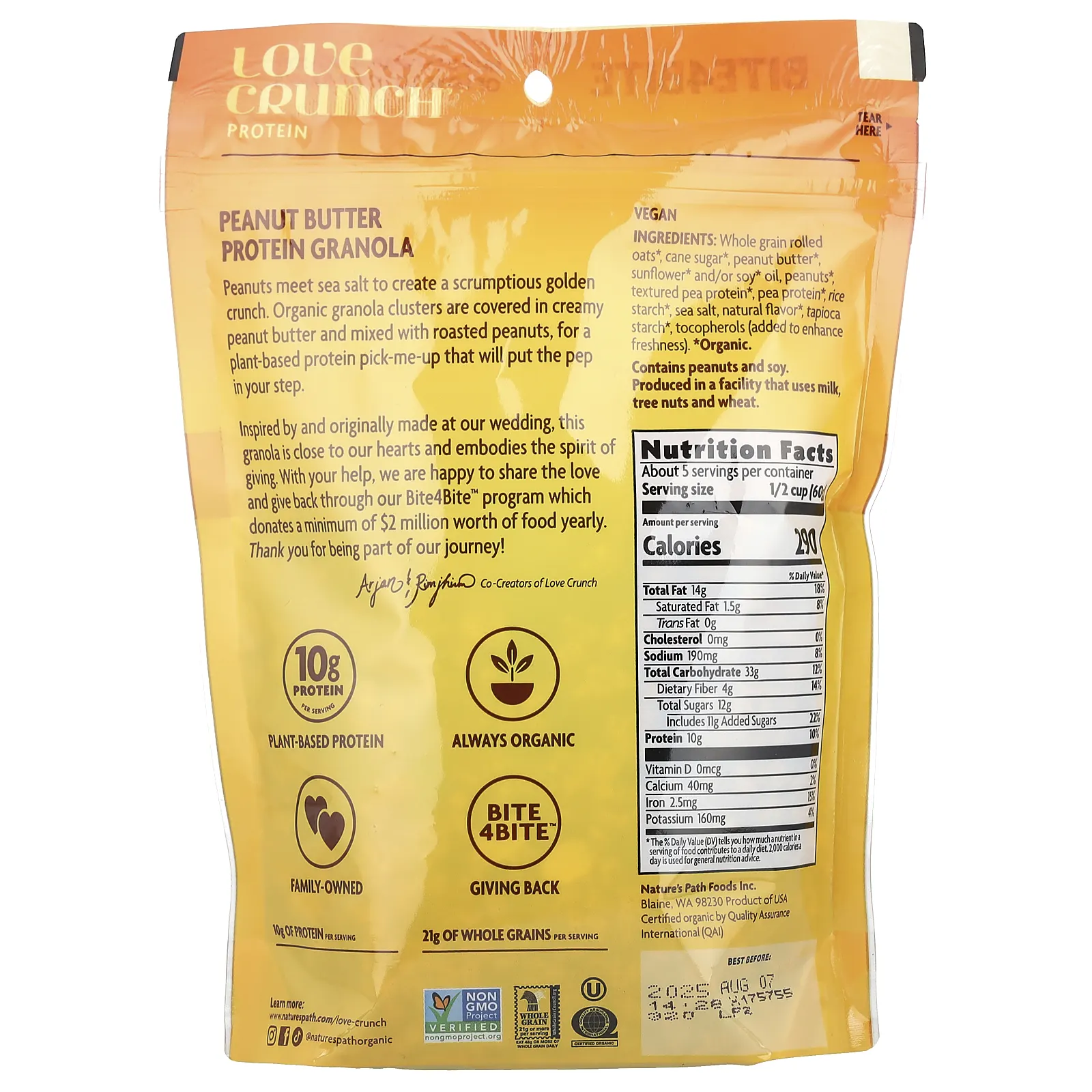 Nature's Path, Love Crunch®, протеин, органическая гранола премиального качества, арахисовая паста, 312 г (11 унций)