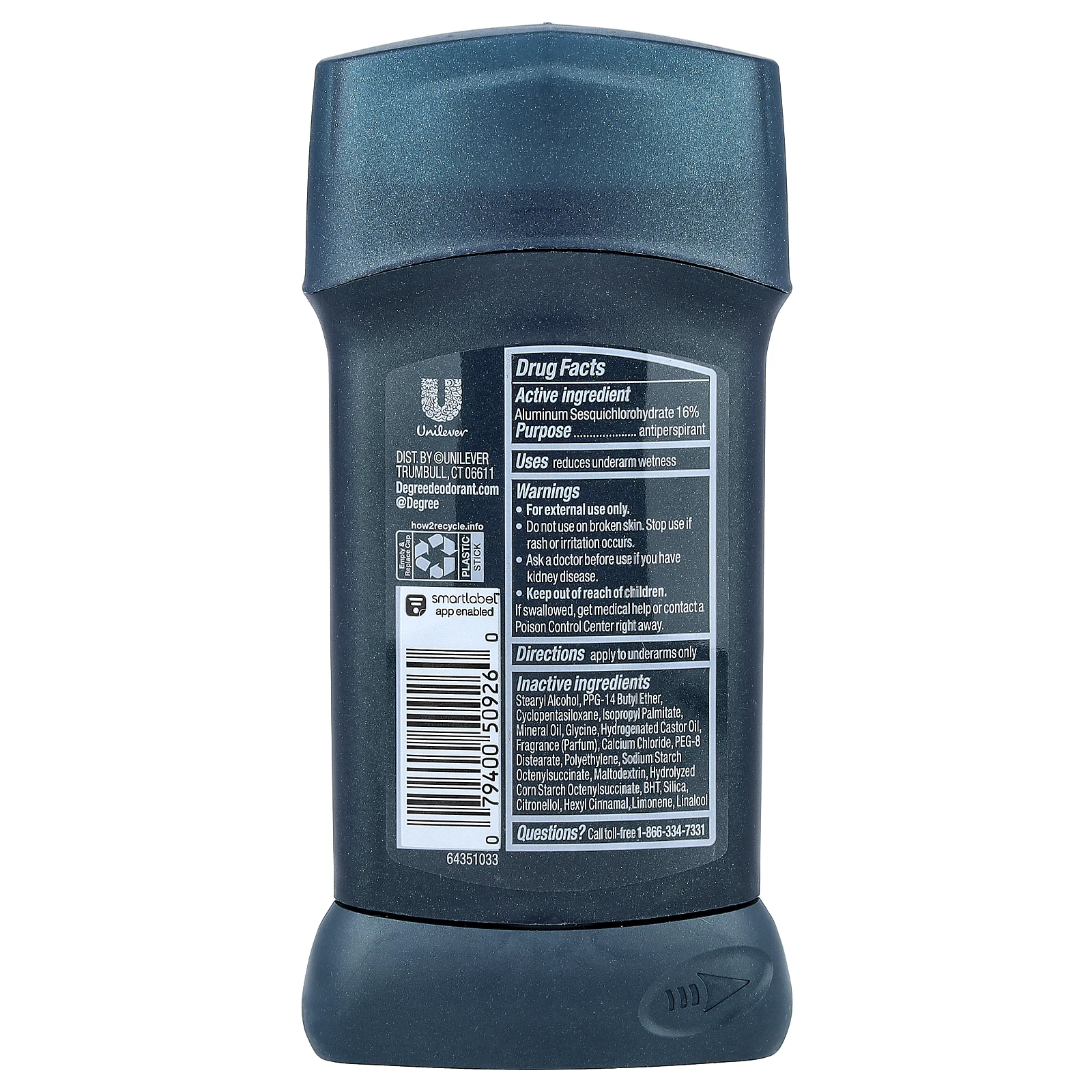 Degree, Advanced, 72H Body Heat Activated™, дезодорант-антиперспирант, холодный эвкалипт, 76 г (2,7 унции)