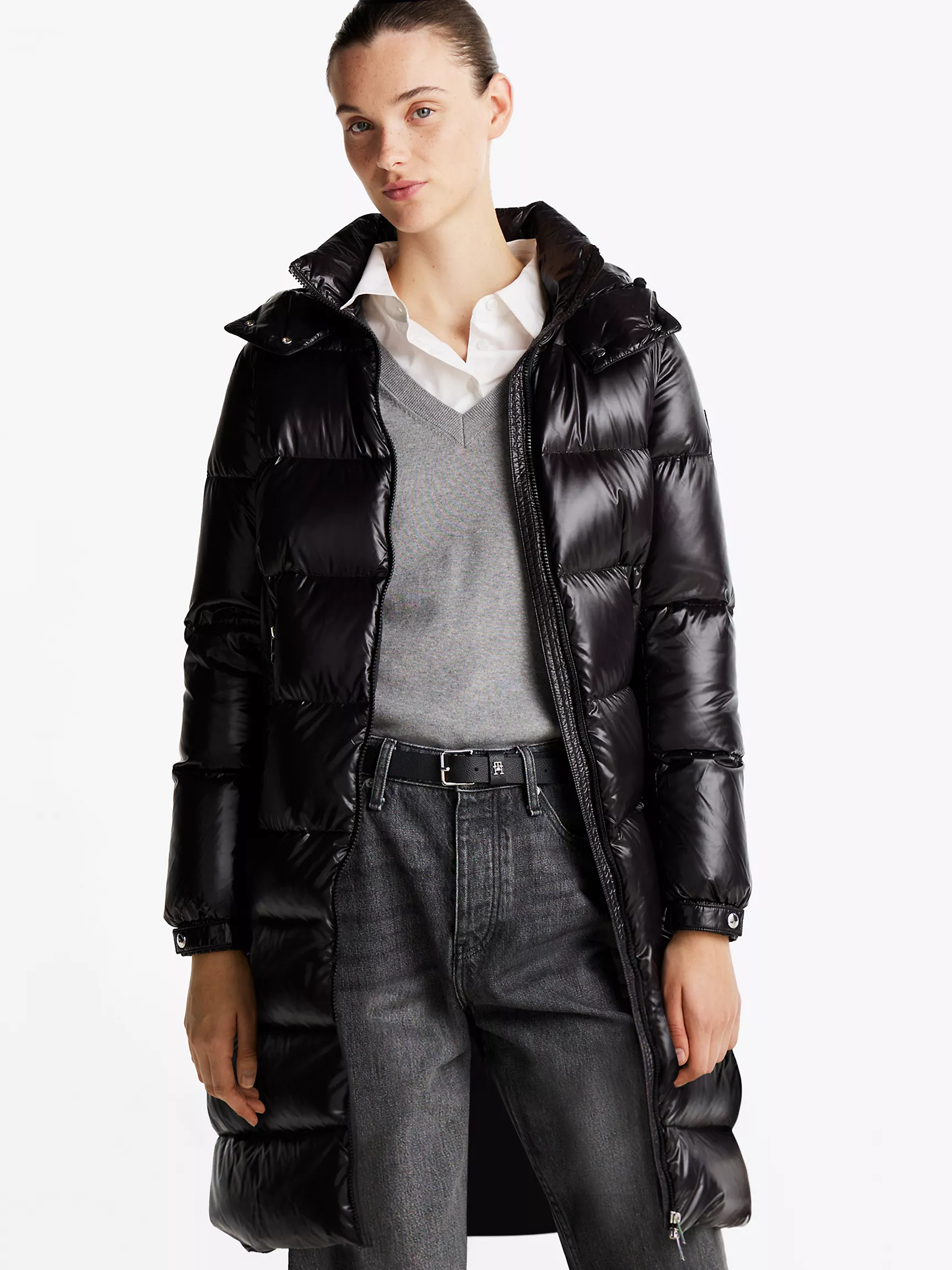 Женское пальто Tommy Hilfiger, Глянцевый пуховик с капюшоном