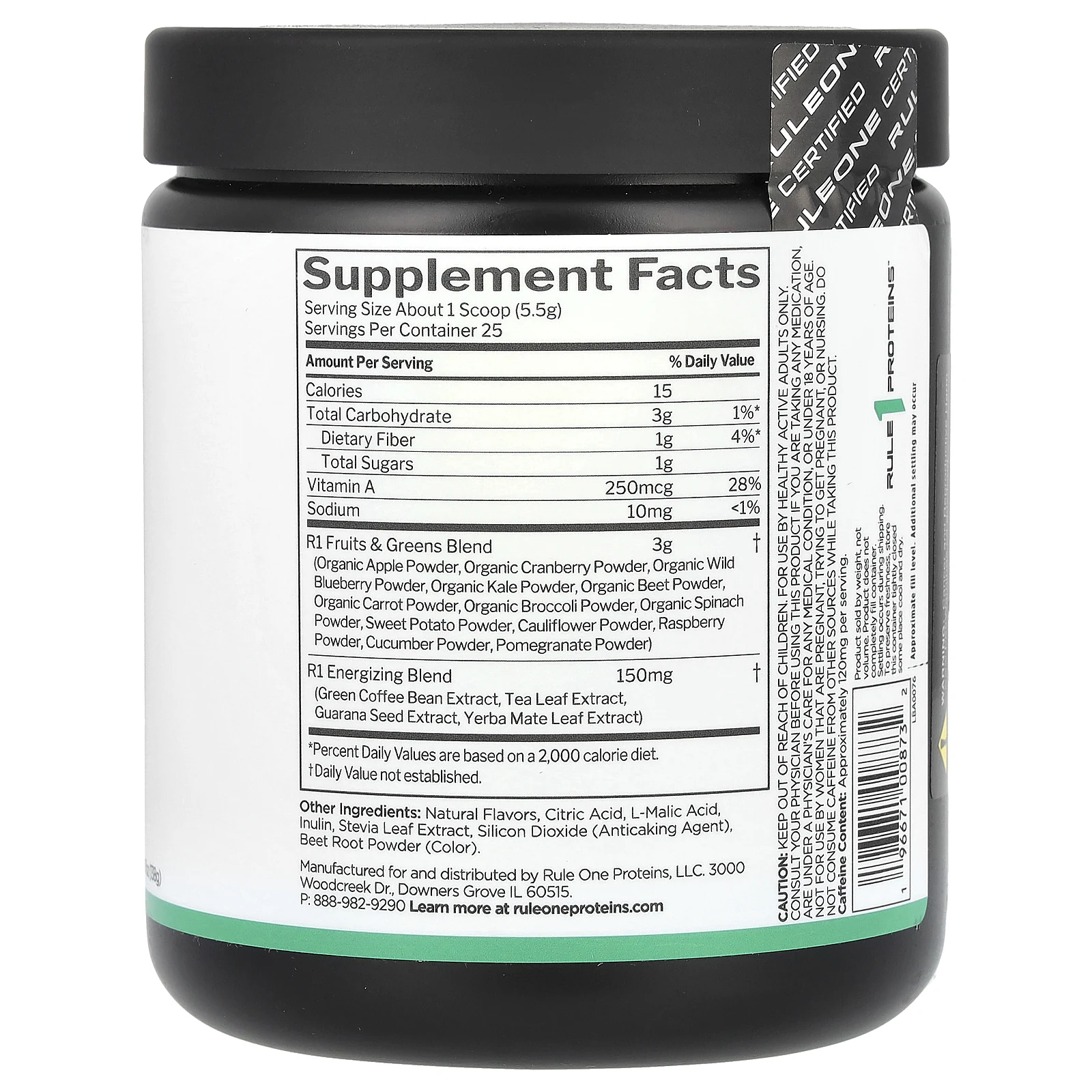 Rule One Proteins, заряженные энергией фрукты и зелень, ягодное ассорти, 138 г (4,87 унции)