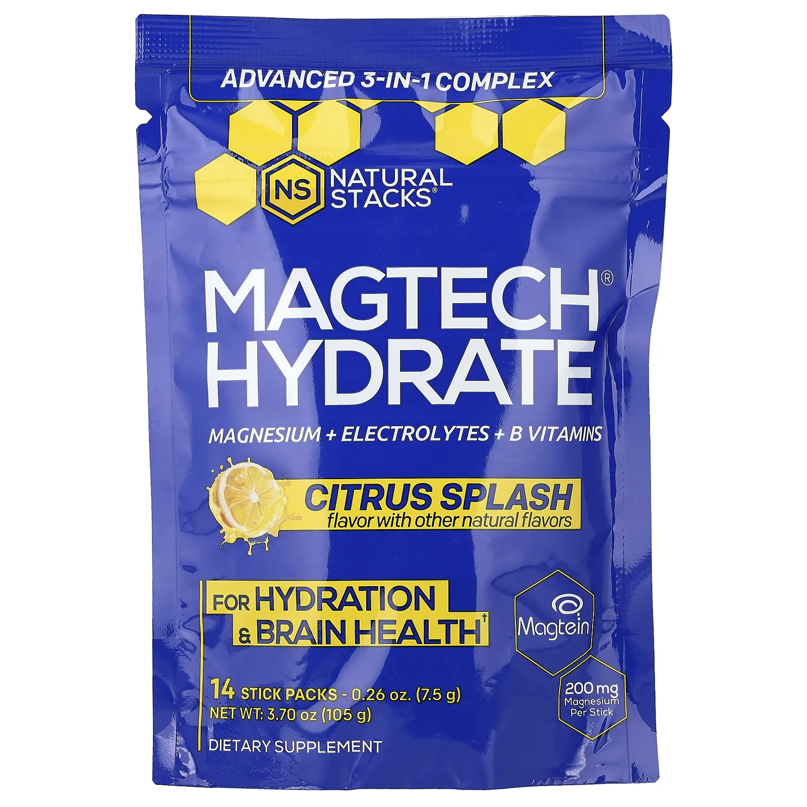 Natural Stacks, Magtech® Hydrate, цитрус, 14 стик-пакетов по 7,5 г (0,26 унции)