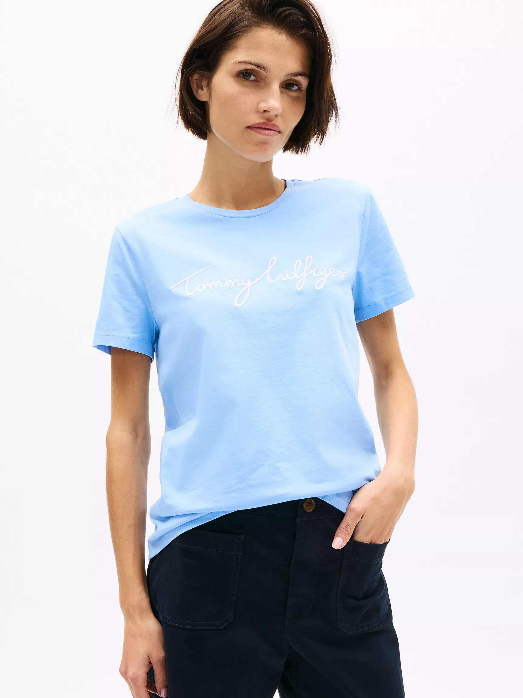 Женская футболка Tommy Hilfiger, Фирменная футболка с круглым вырезом и вышивкой