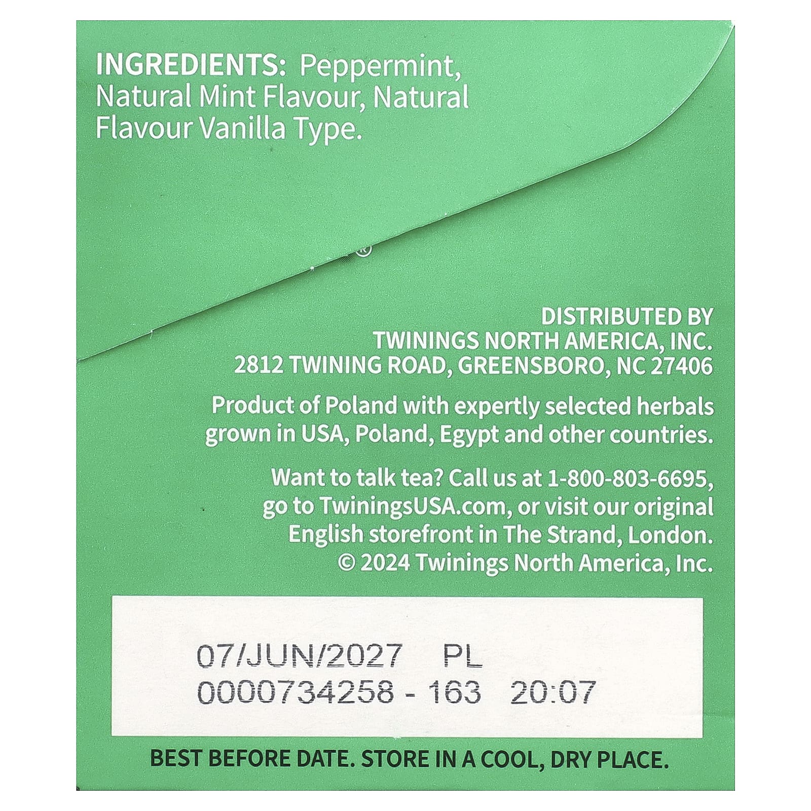 Twinings, ароматизированный травяной чай, с перечной мятой, без кофеина, 20 чайных пакетиков, 40 г (1,41 унции)