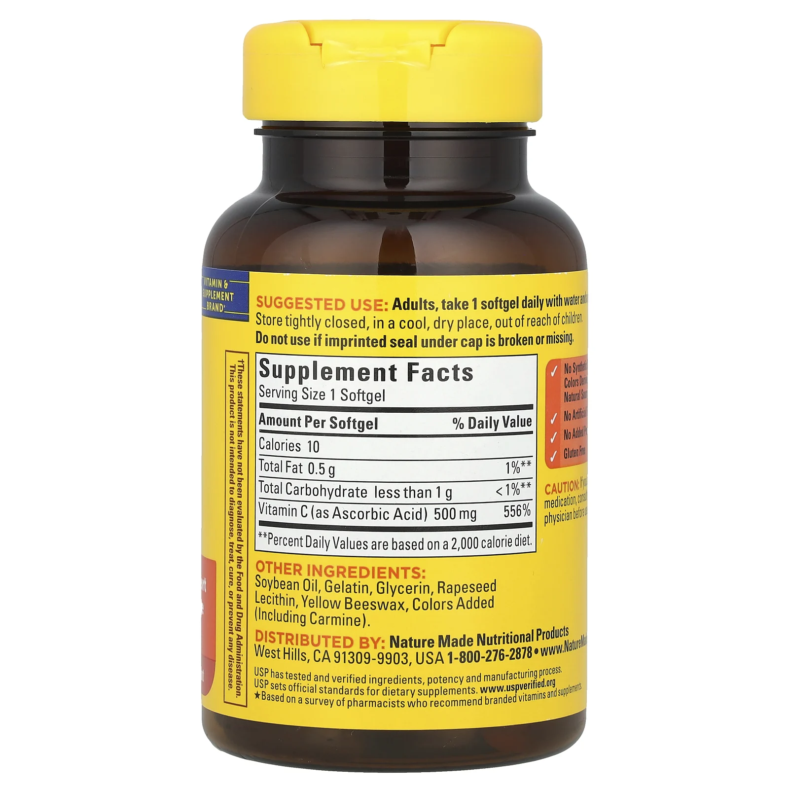 Nature Made, Витамин C, 500 мг, 60 мягких таблеток