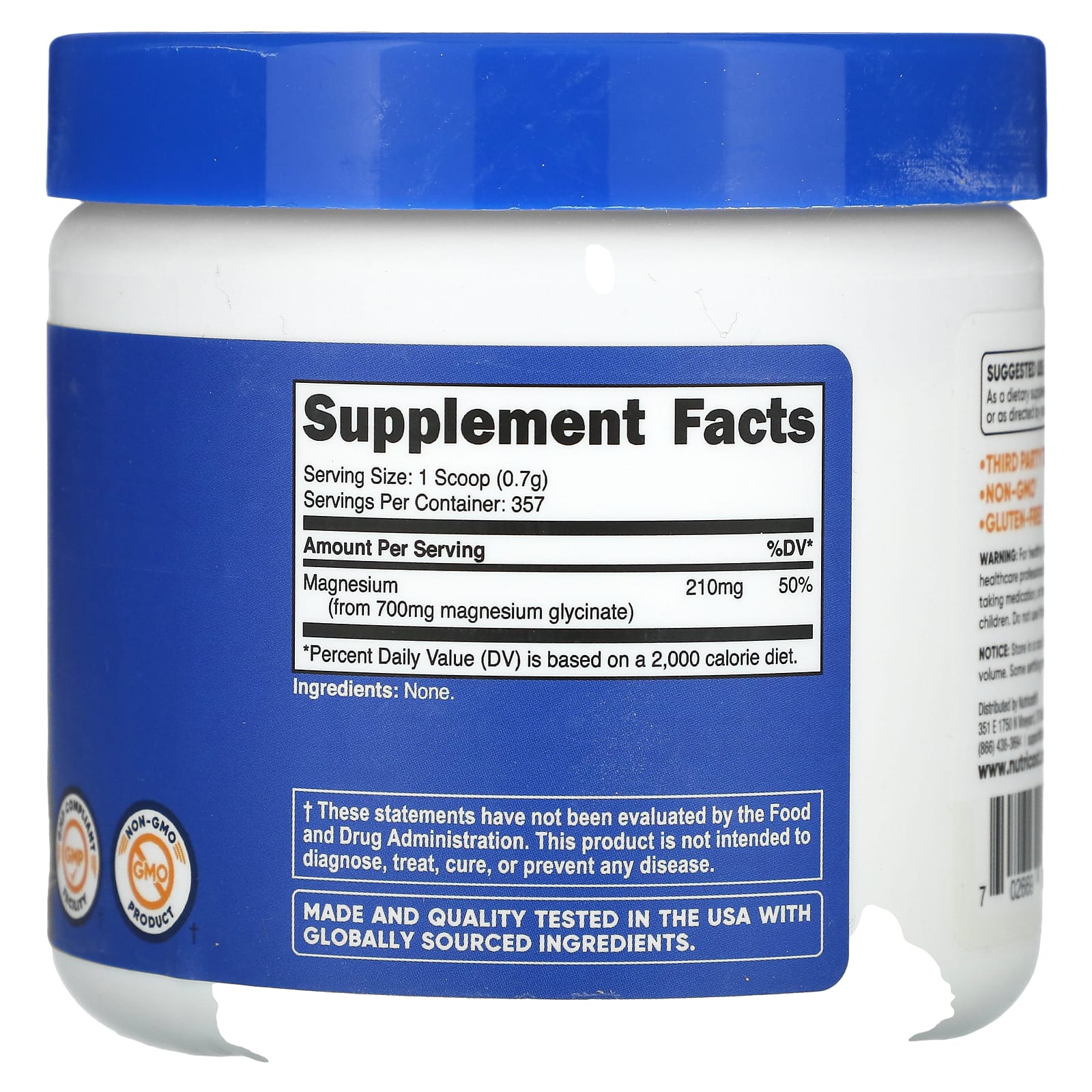 Nutricost, Глицинат магния, без добавок, 250 г (8,8 унции)