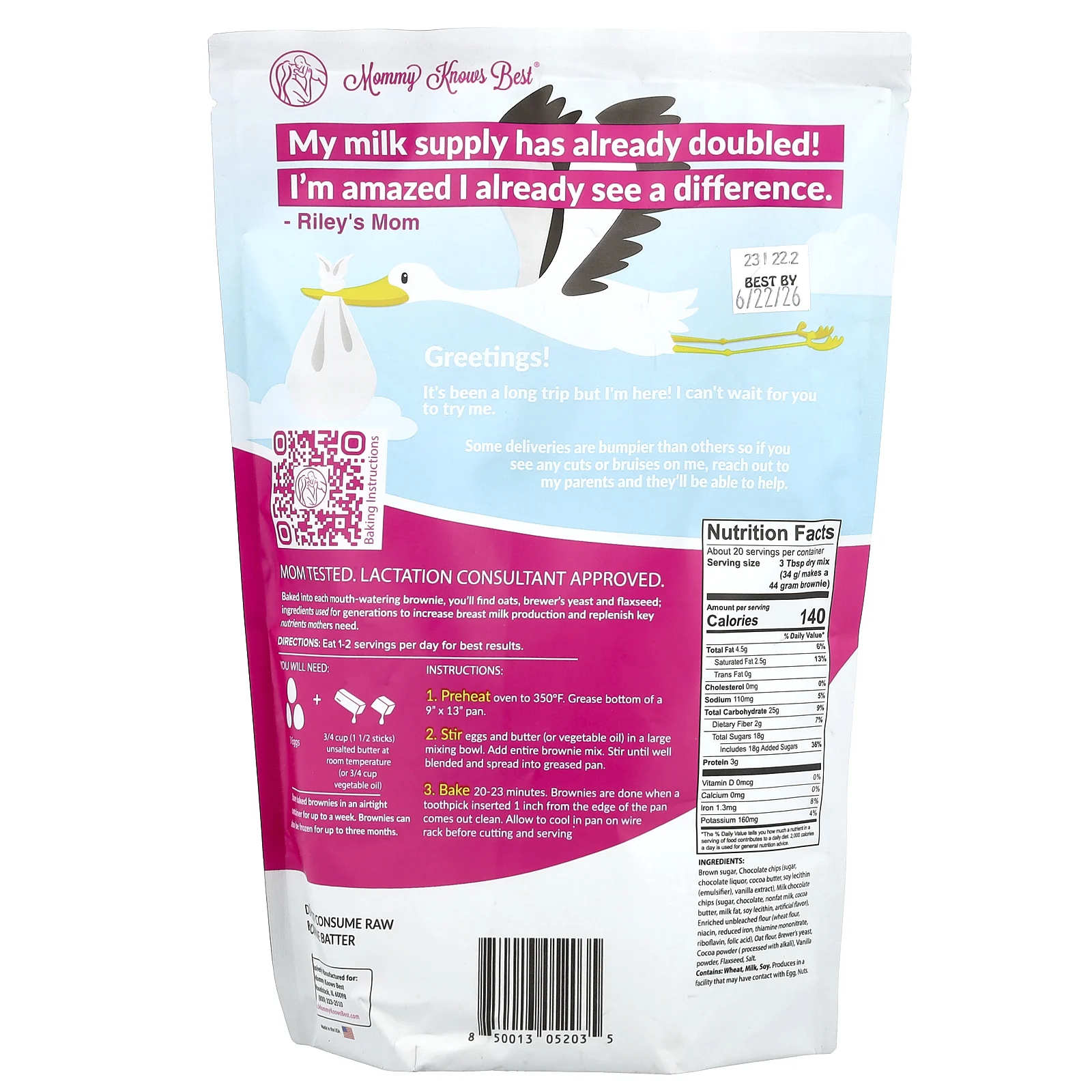 Mommy Knows Best, Lactation Brownie Mix, смесь для приготовления брауни, двойной шоколад, 680 г (24 унции)