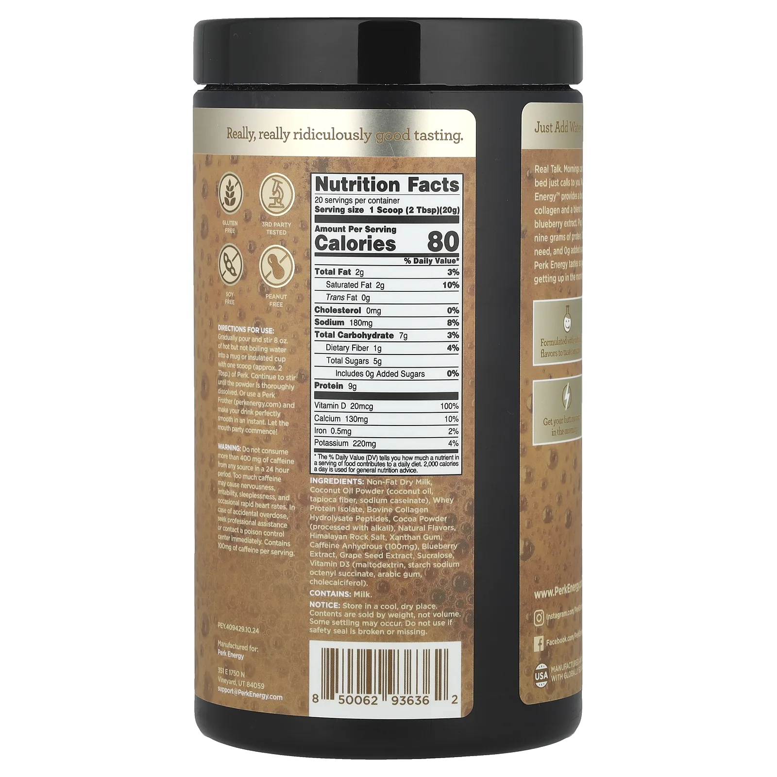 Perk Energy, Тан-мокко латте, 402 г (14,4 унции)