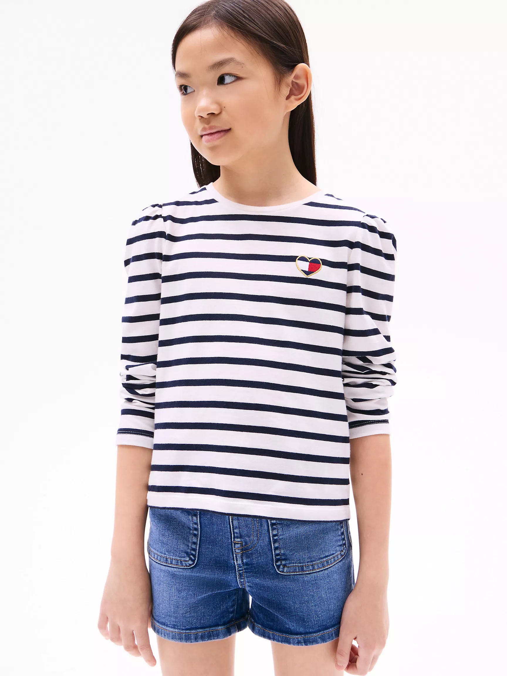 Футболка для девочек Tommy Hilfiger, Детская футболка в полоску с объемными плечами