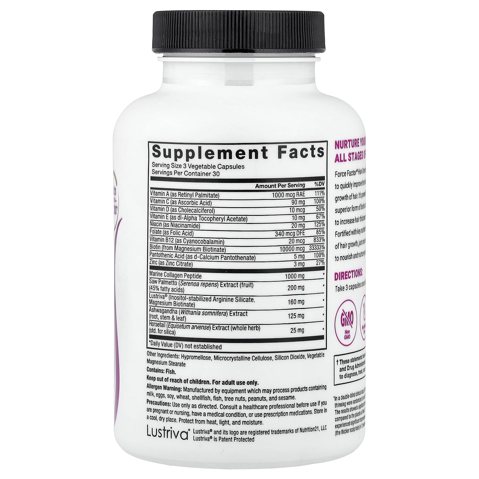 Force Factor, ускоритель роста волос с Lustriva®, 90 растительных капсул