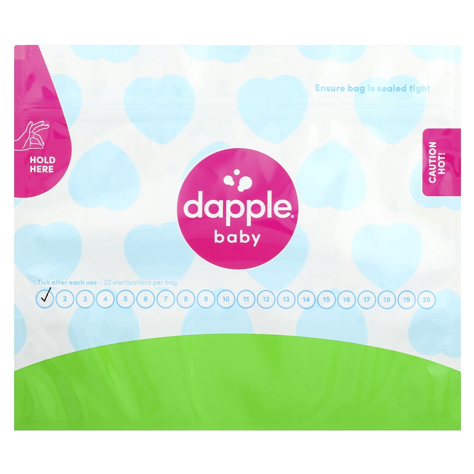 Dapple Baby, Пакеты для стерилизации в микроволновой печи, для частей молокоотсоса, бутылочки и пустышки, 8 пакетов для стерилизации