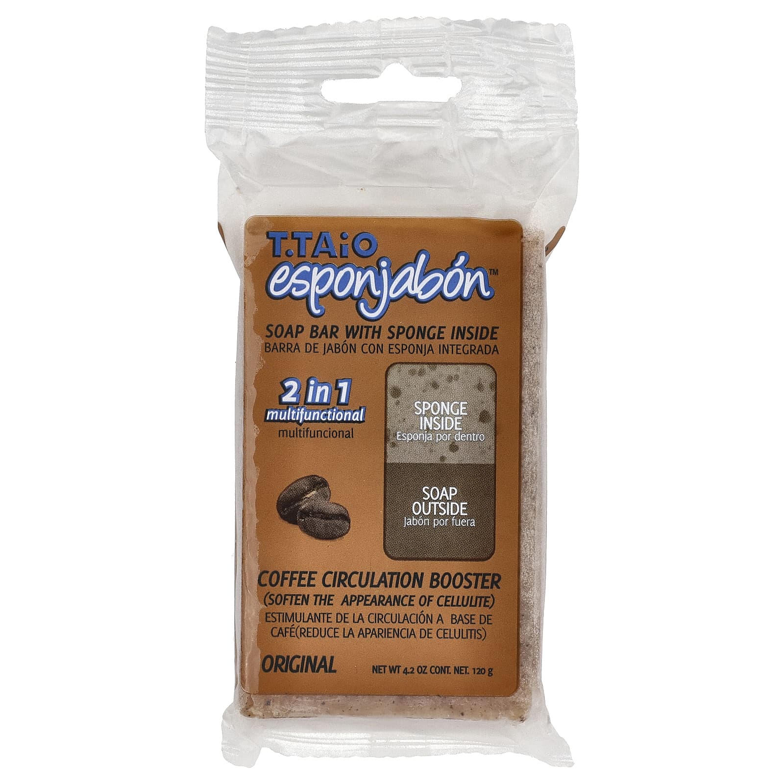 T. Taio, мыло с губкой внутри, для поддержки циркуляции кофе, оригинальный вкус, 120 г (4,2 унции)