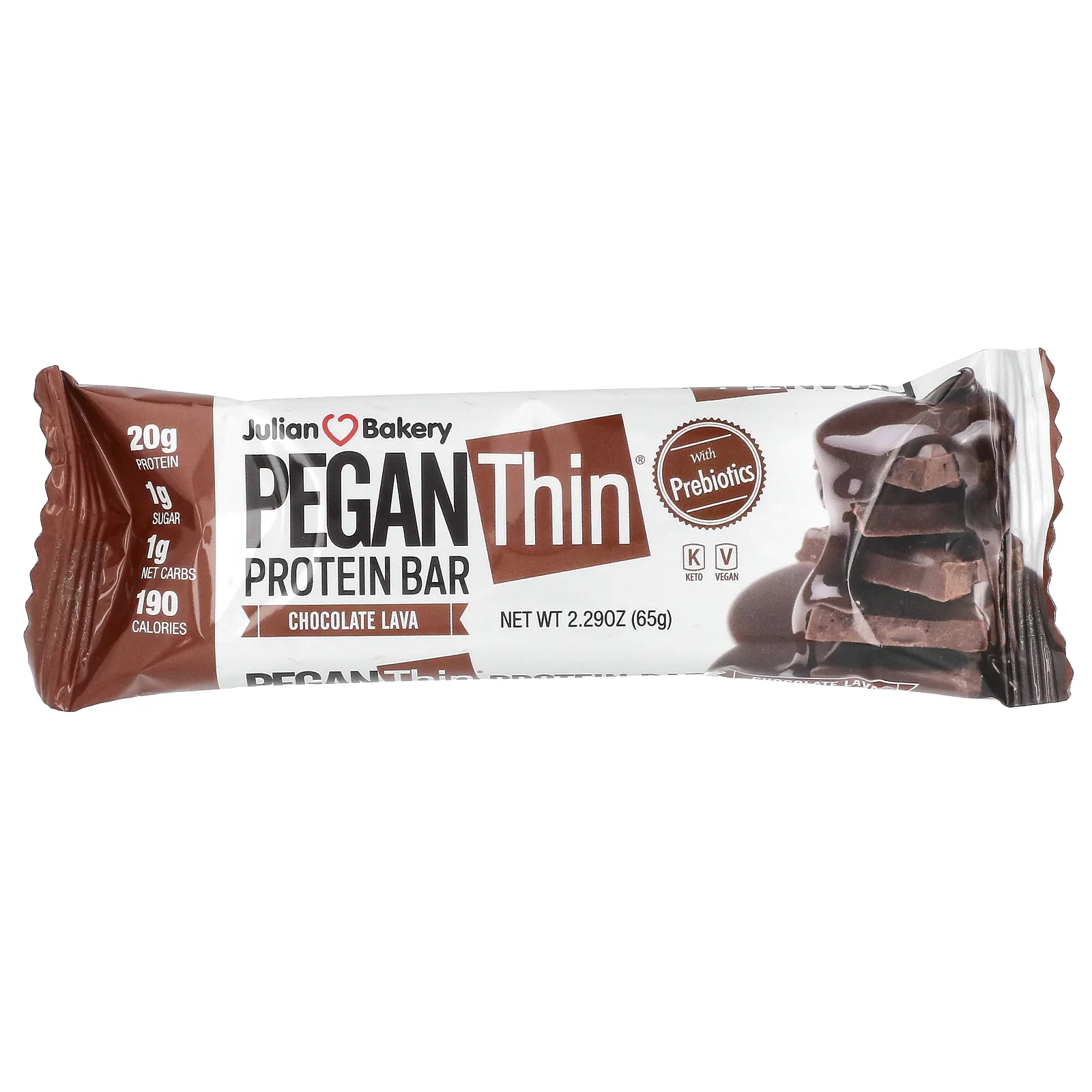 Julian Bakery, Тонкий протеиновый батончик Pegan, шоколадная лава, 12 батончиков, весом 65 г (2,29 унции) каждый