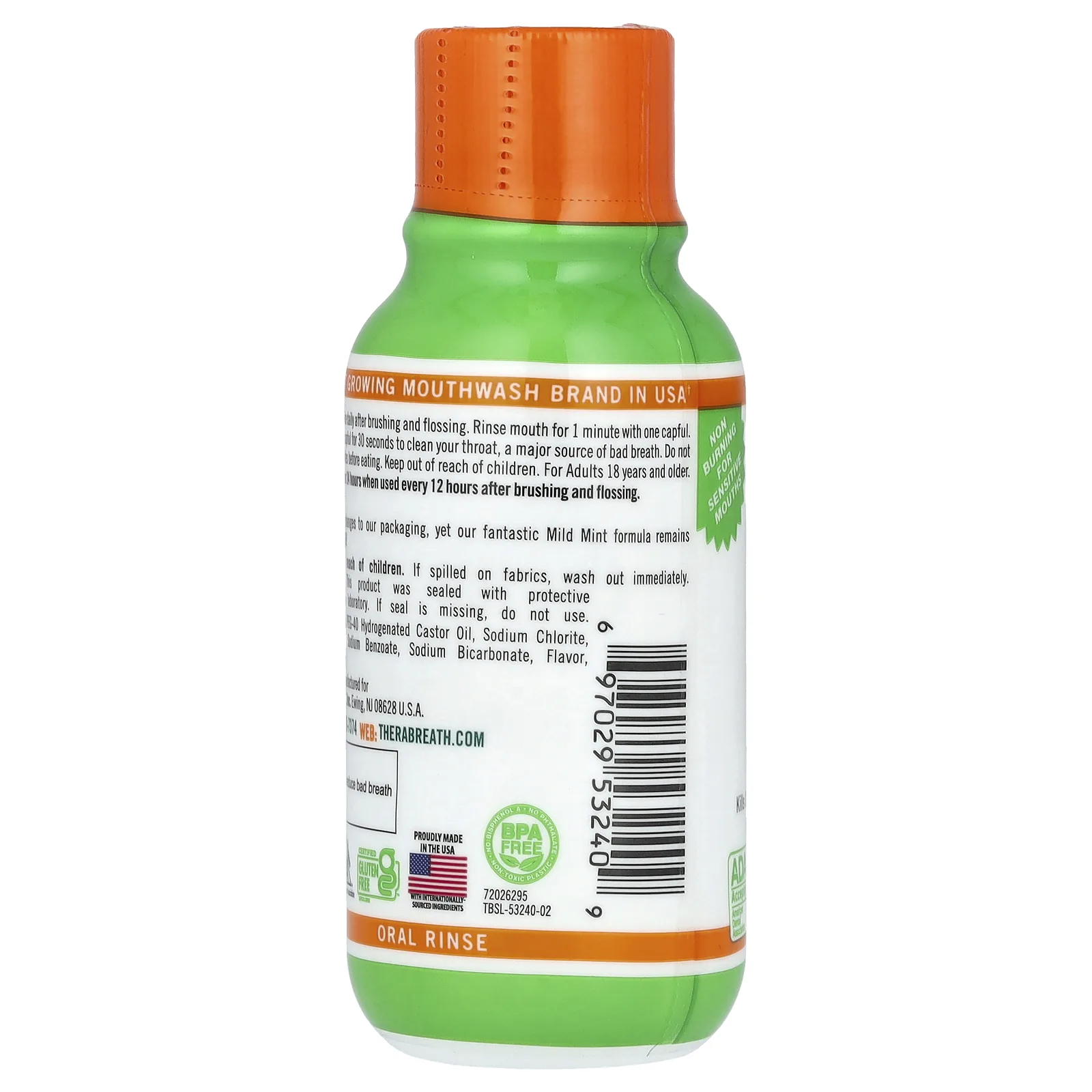 TheraBreath, Ополаскиватель для рта Fresh Breath, мягкий вкус мяты, 3 жидких унции (88,7 мл)