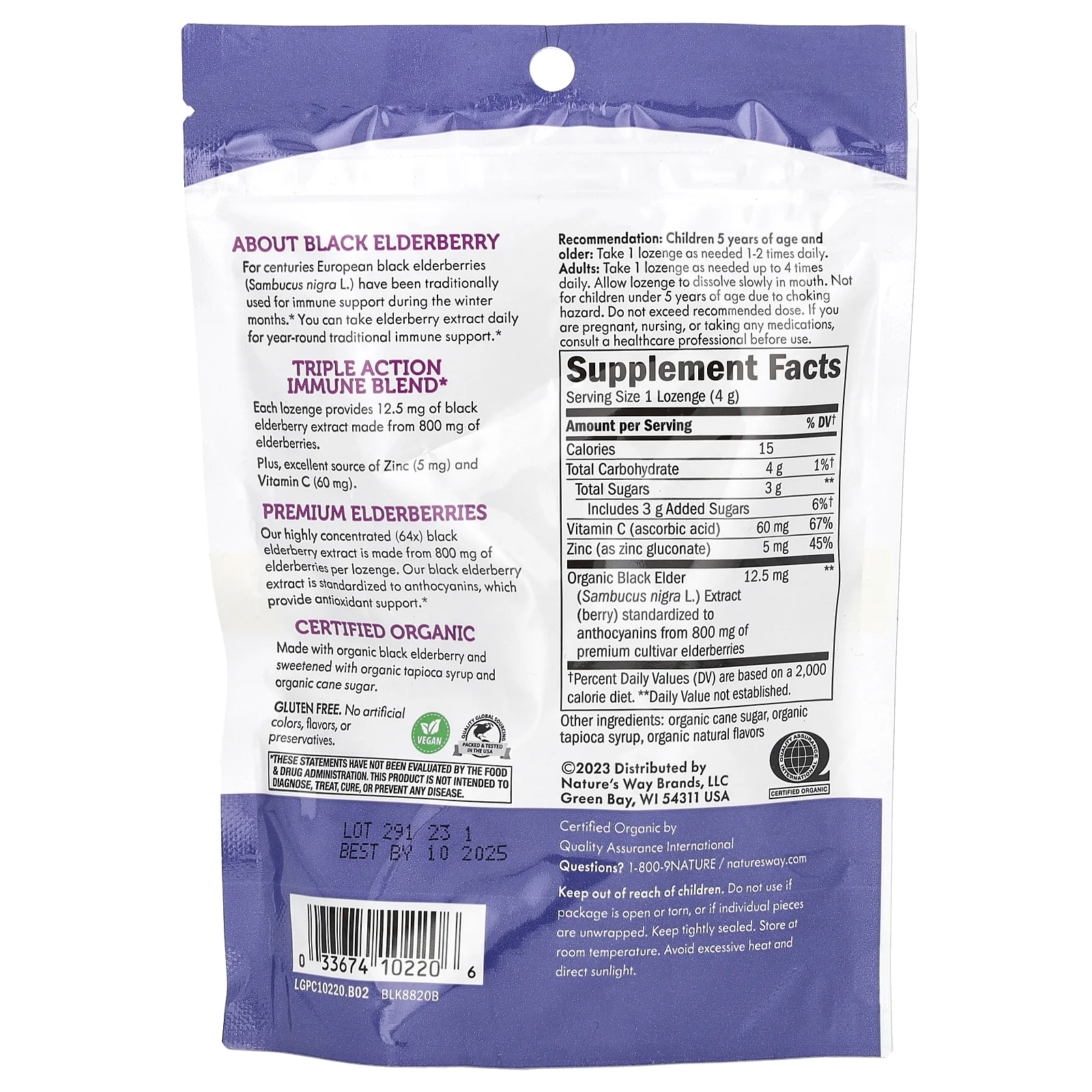 Nature's Way, леденцы со вкусом бузины, с цинком и витамином C, 24 леденца