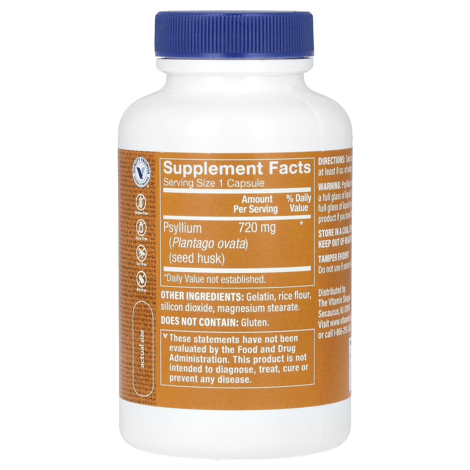 The Vitamin Shoppe, оболочка семян подорожника, 100 капсул