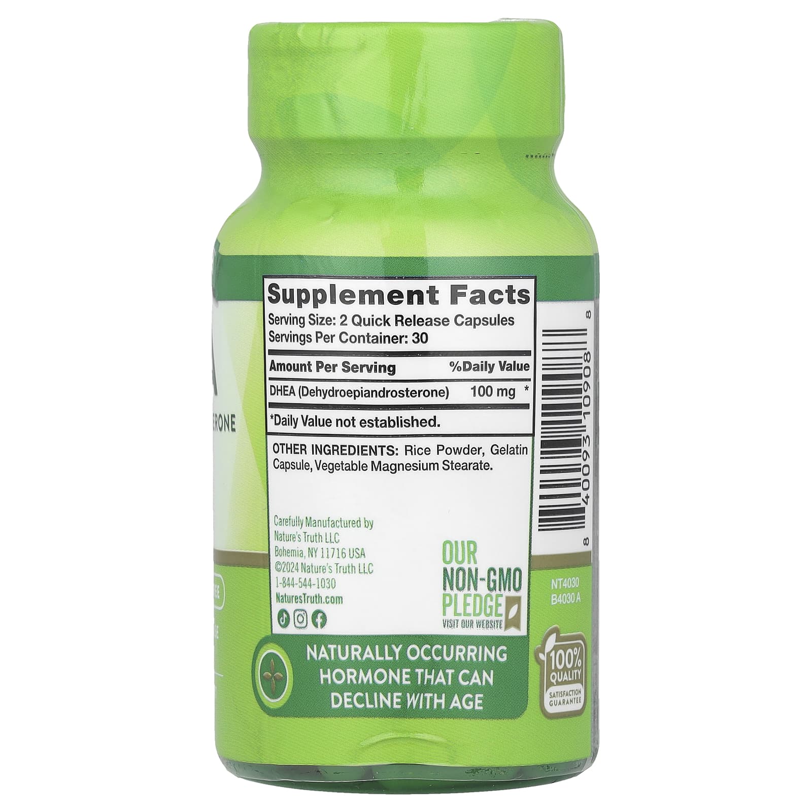 Nature's Truth, ДГЭА, 100 мг, 60 капсул с быстрым высвобождением (50 мг в 1 капсуле)