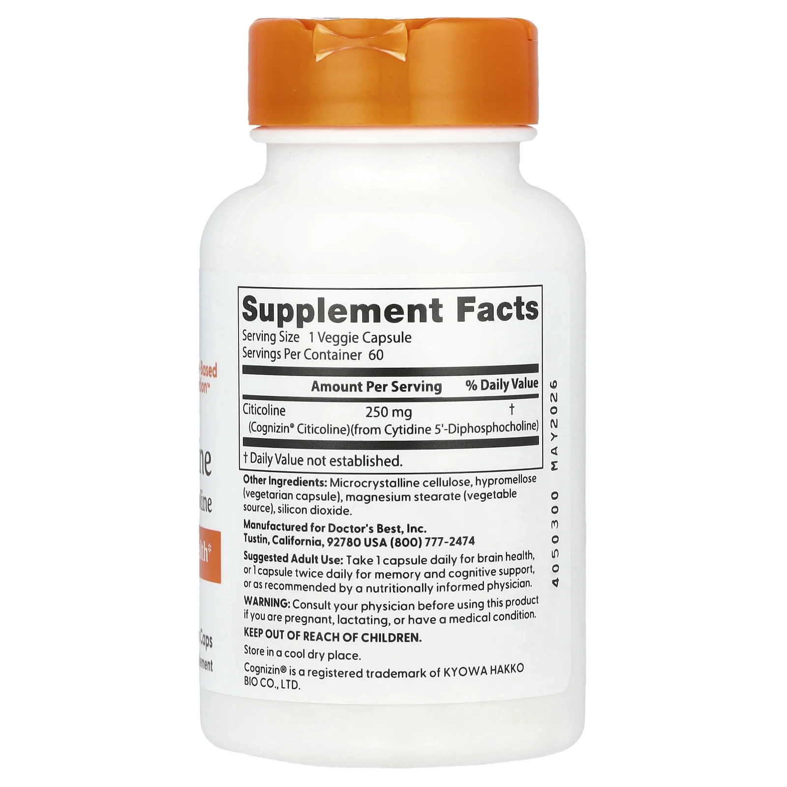 Doctor's Best, Цитиколин, 250 мг, 60 растительных капсул