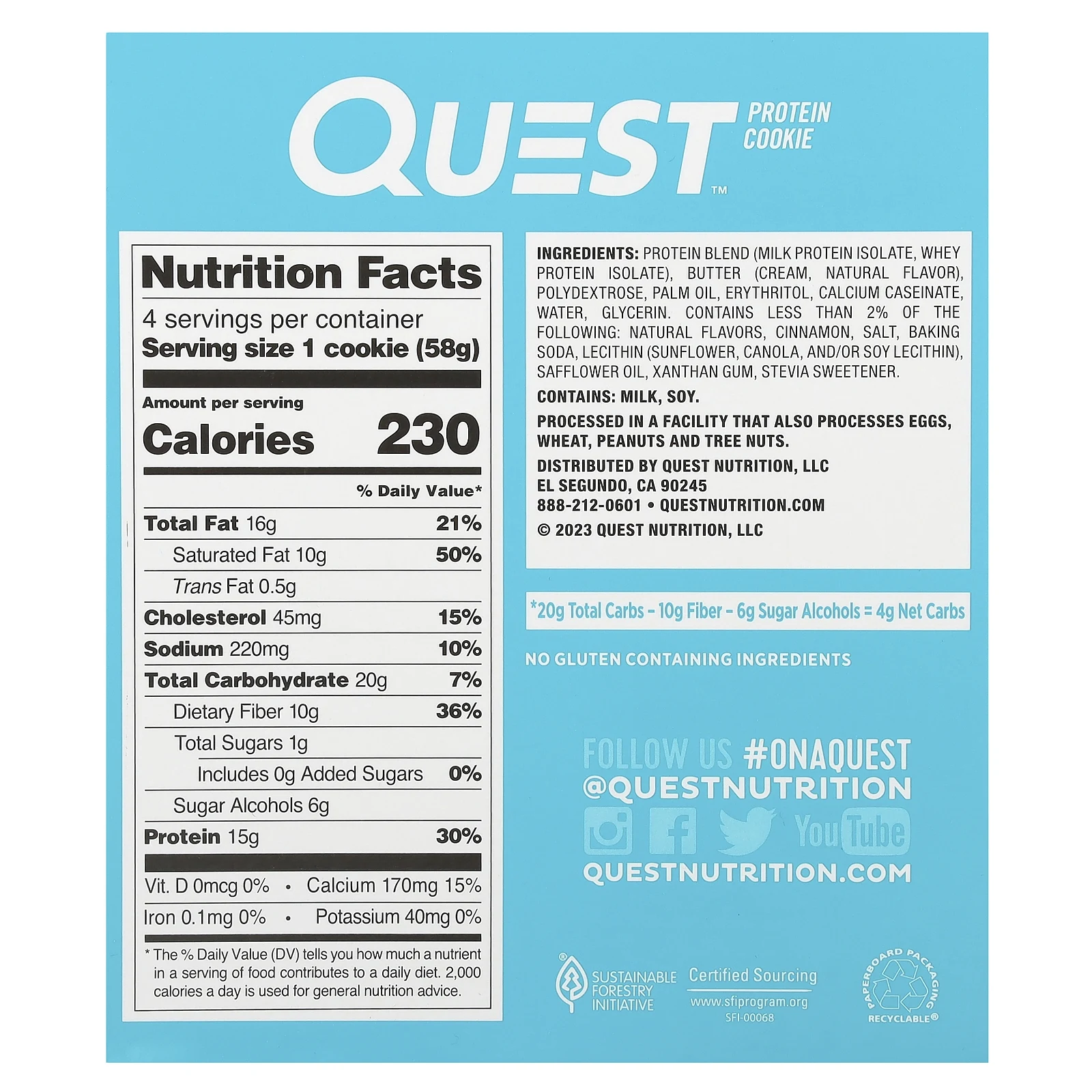 Quest Nutrition, Протеиновое печенье, Snickerdoodle, 4 пакетика, 58 г (2,04 унции)