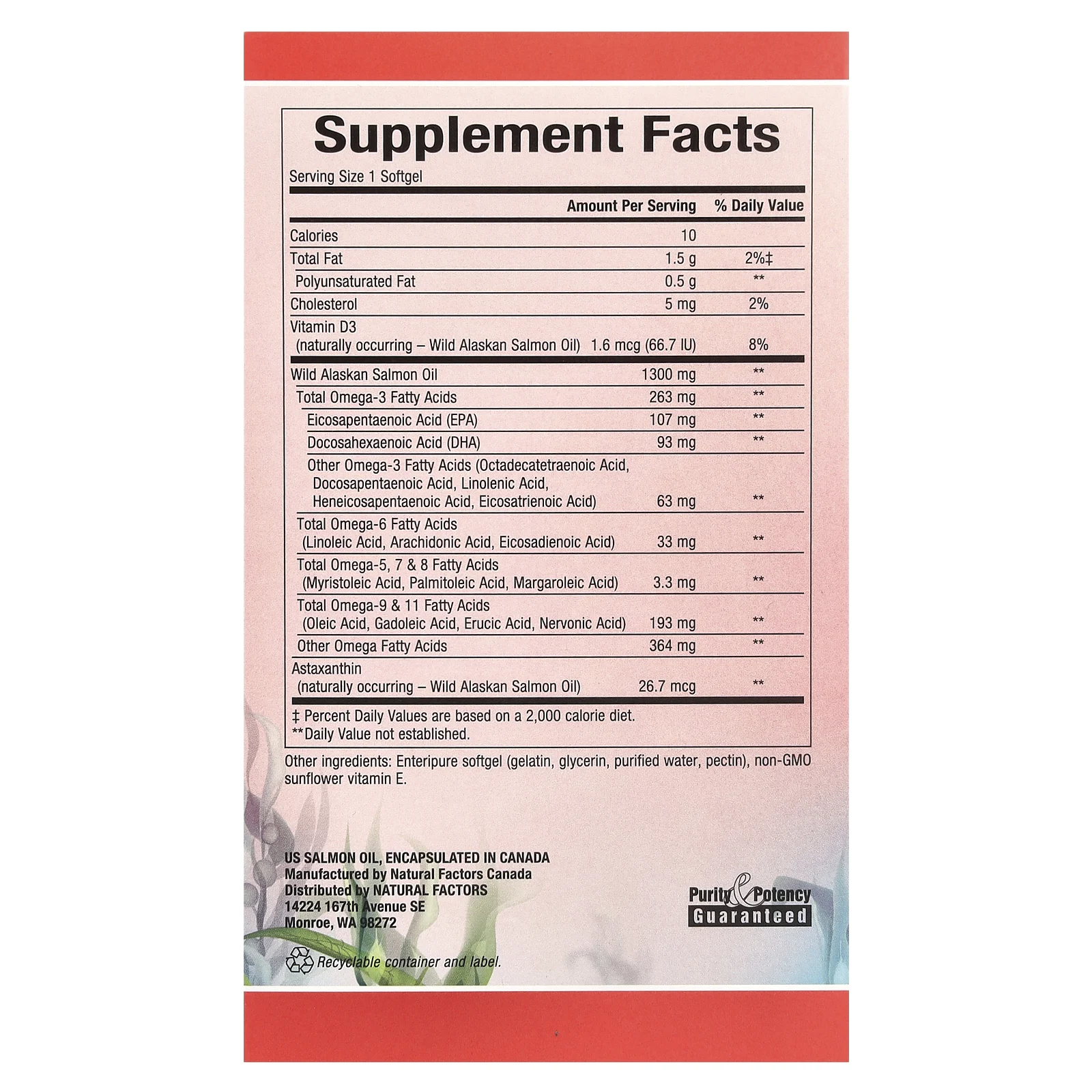 Natural Factors, Complete Omega, 100% жир дикого аляскинского лосося, 1300 мг, 180 капсул Enteripure