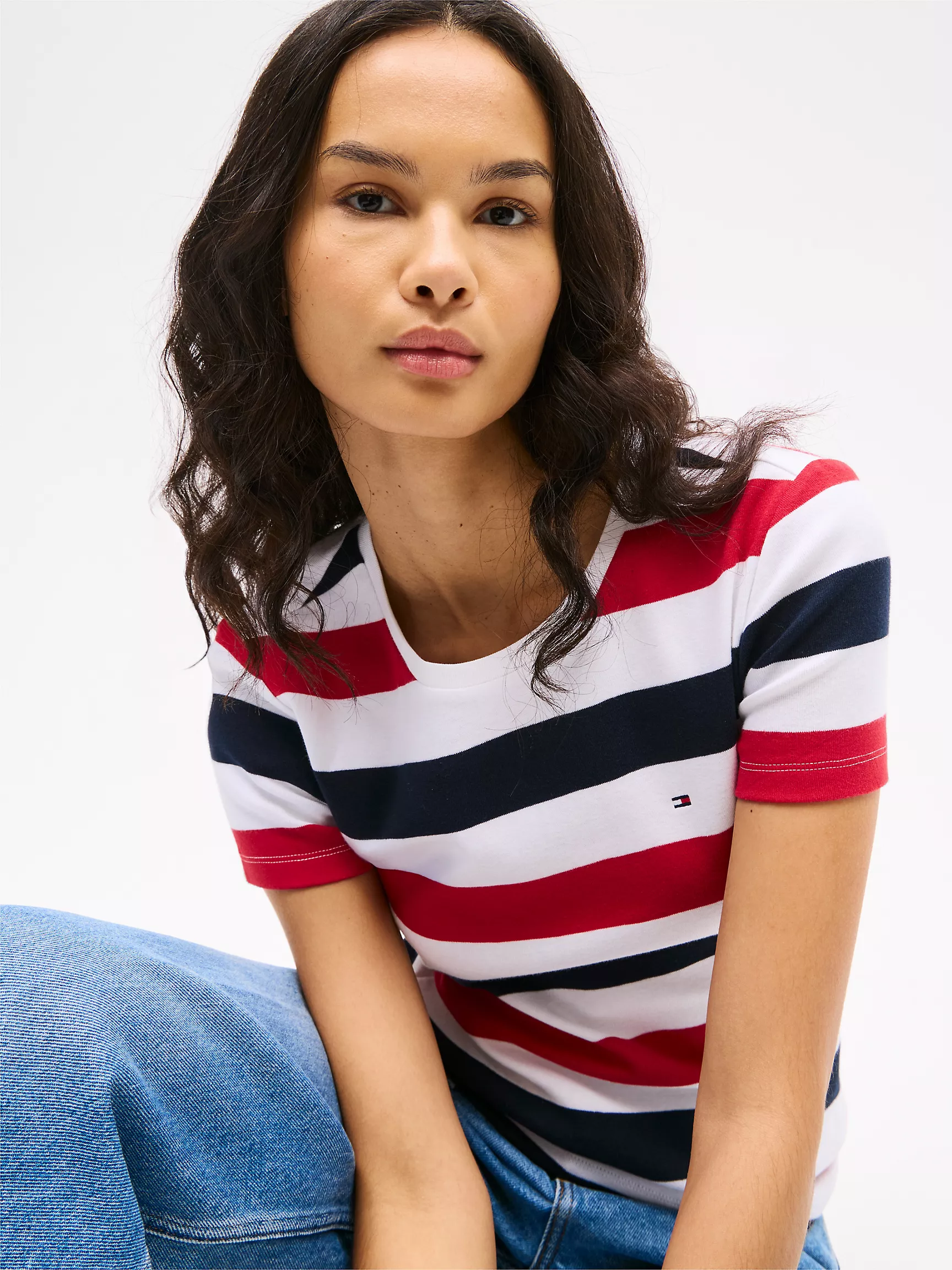 Женская футболка Tommy Hilfiger, Футболка с круглым вырезом и полосками в стиле регби